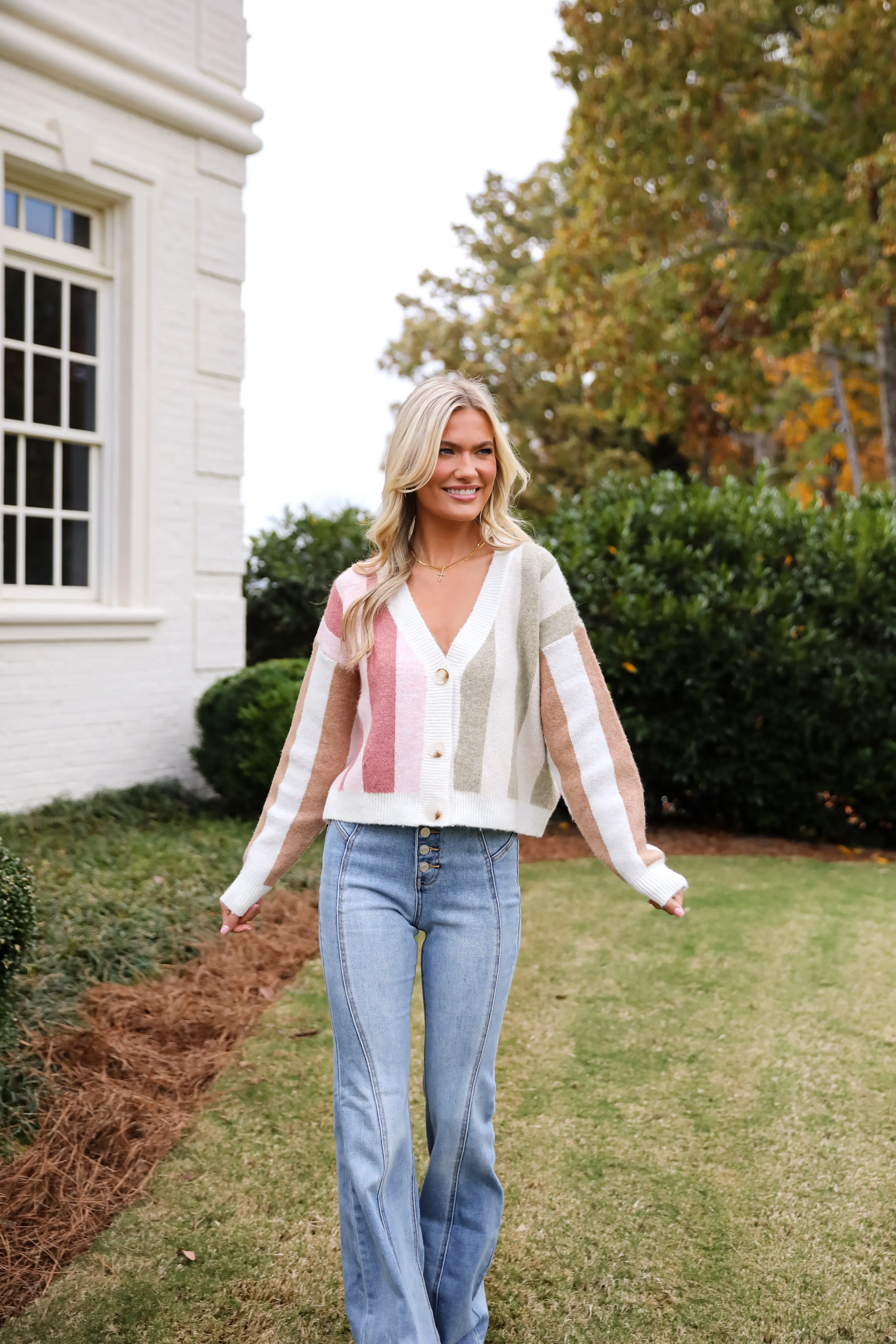 Classically Cozy Striped Color Block Sweater Cardigan