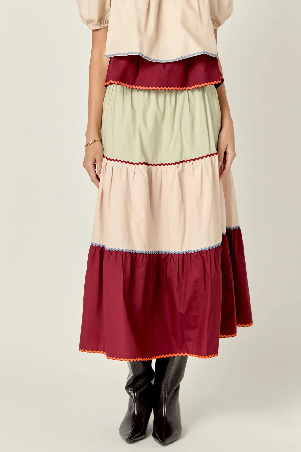 Color Block Midi Skirt