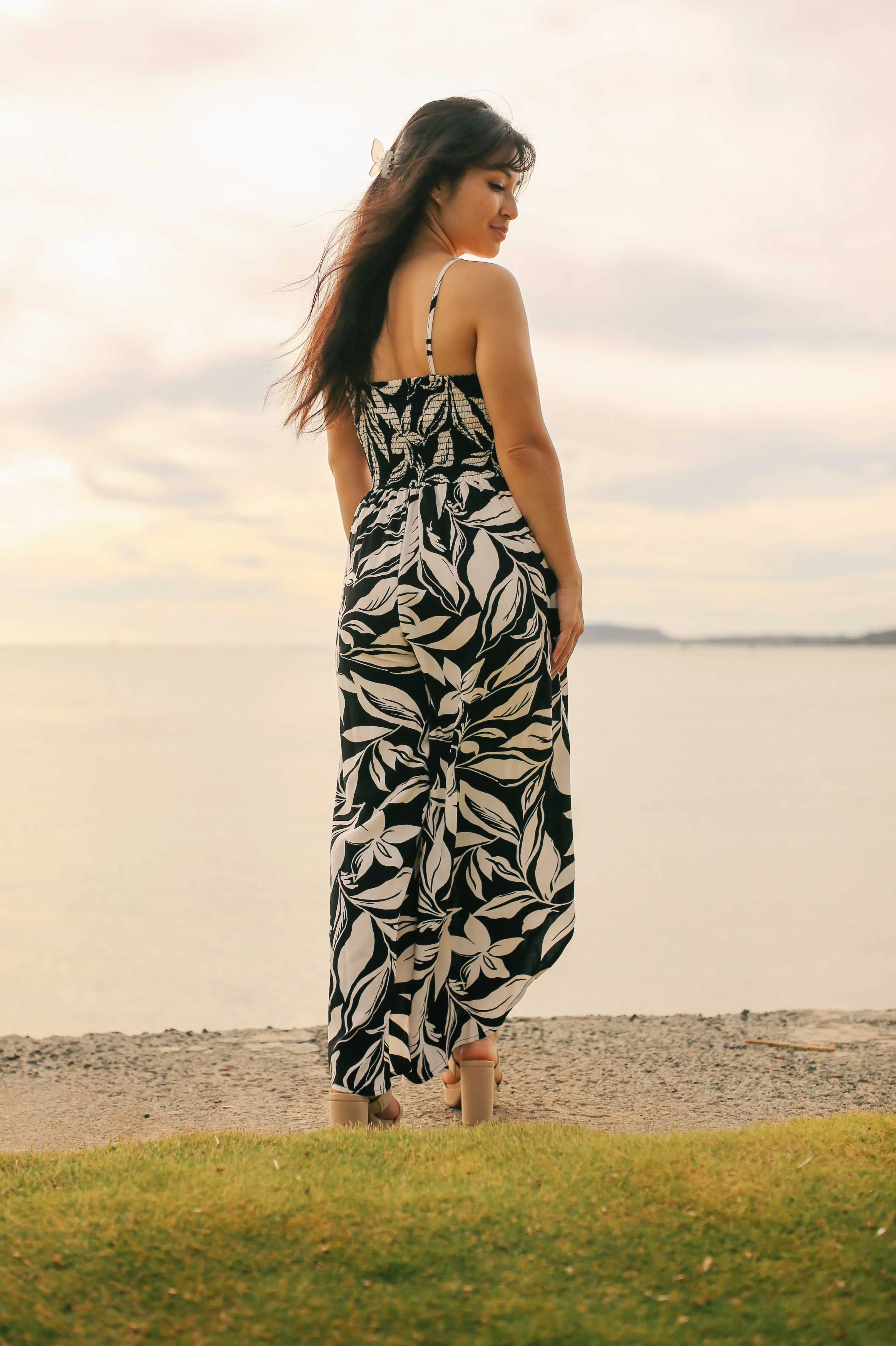 Contrast Print Ruche Jumpsuit