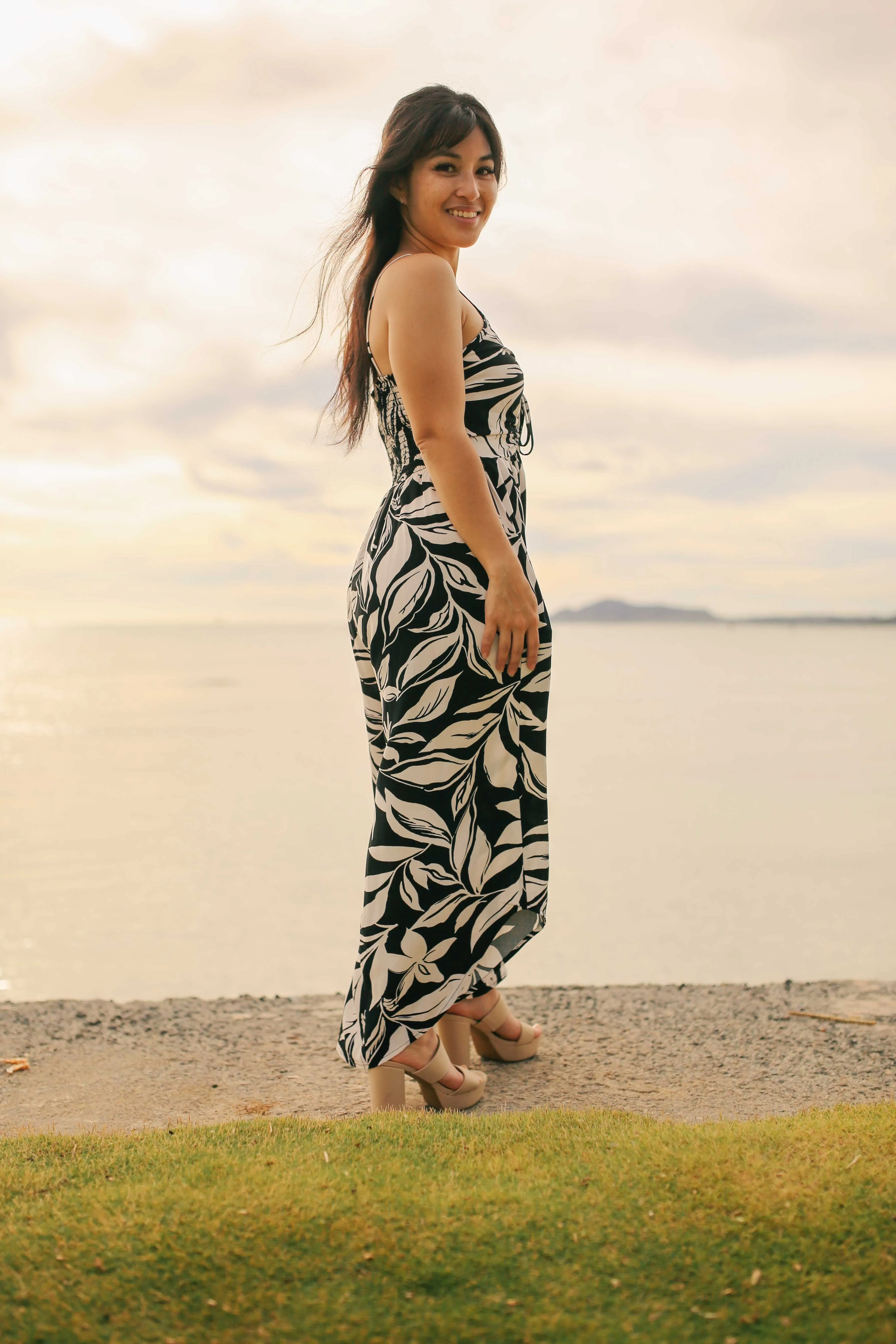 Contrast Print Ruche Jumpsuit