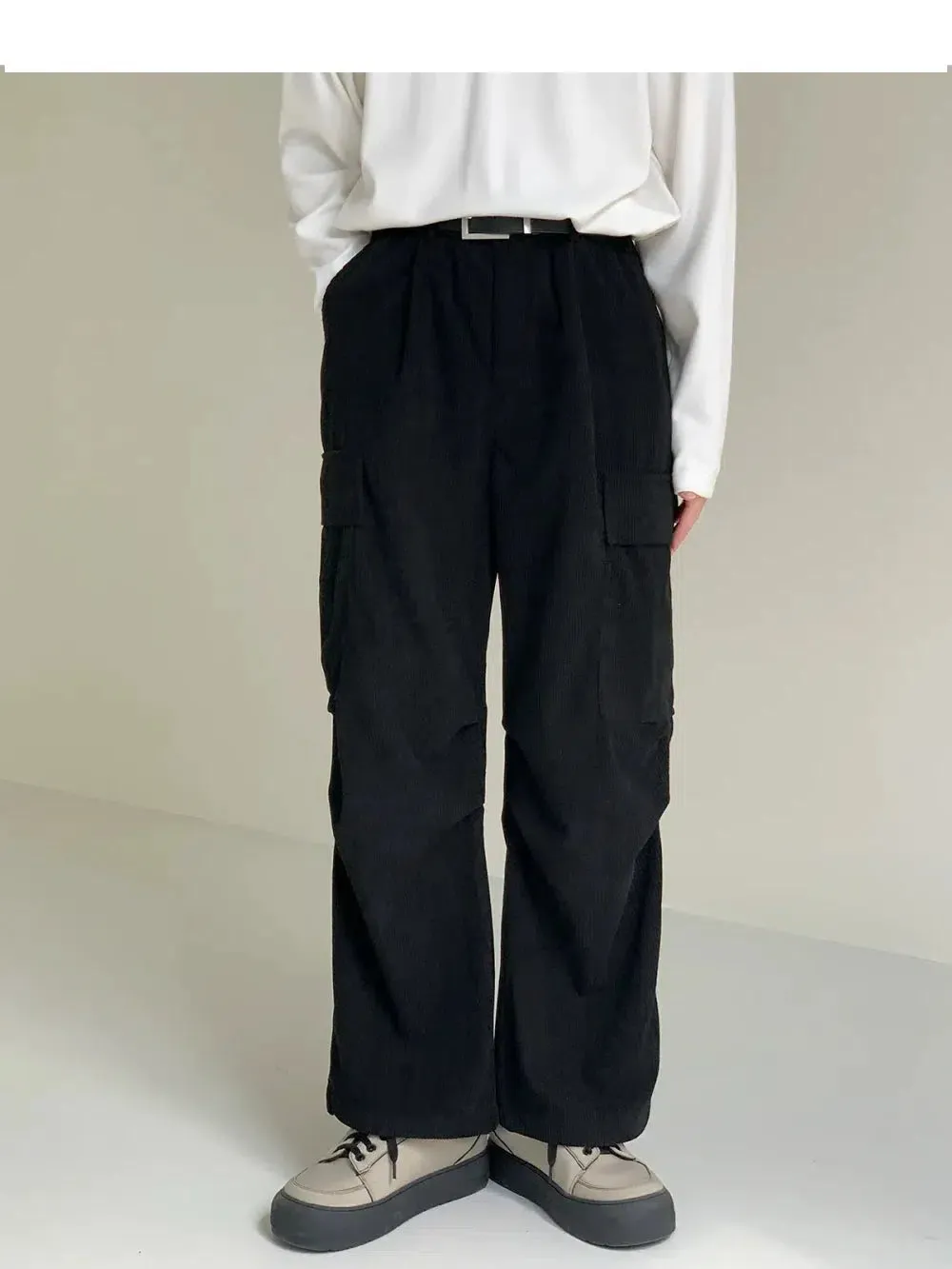 Corduroy Large Pockets Wide-Leg Pants