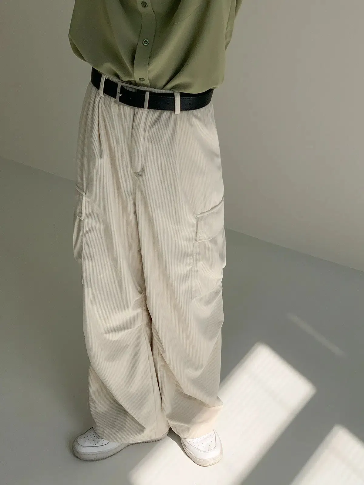 Corduroy Large Pockets Wide-Leg Pants