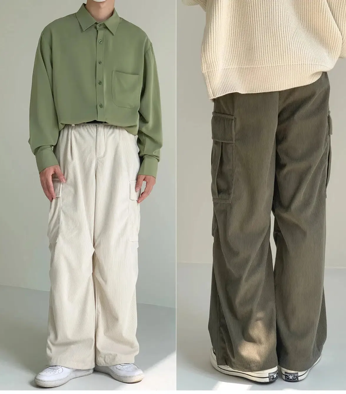 Corduroy Large Pockets Wide-Leg Pants