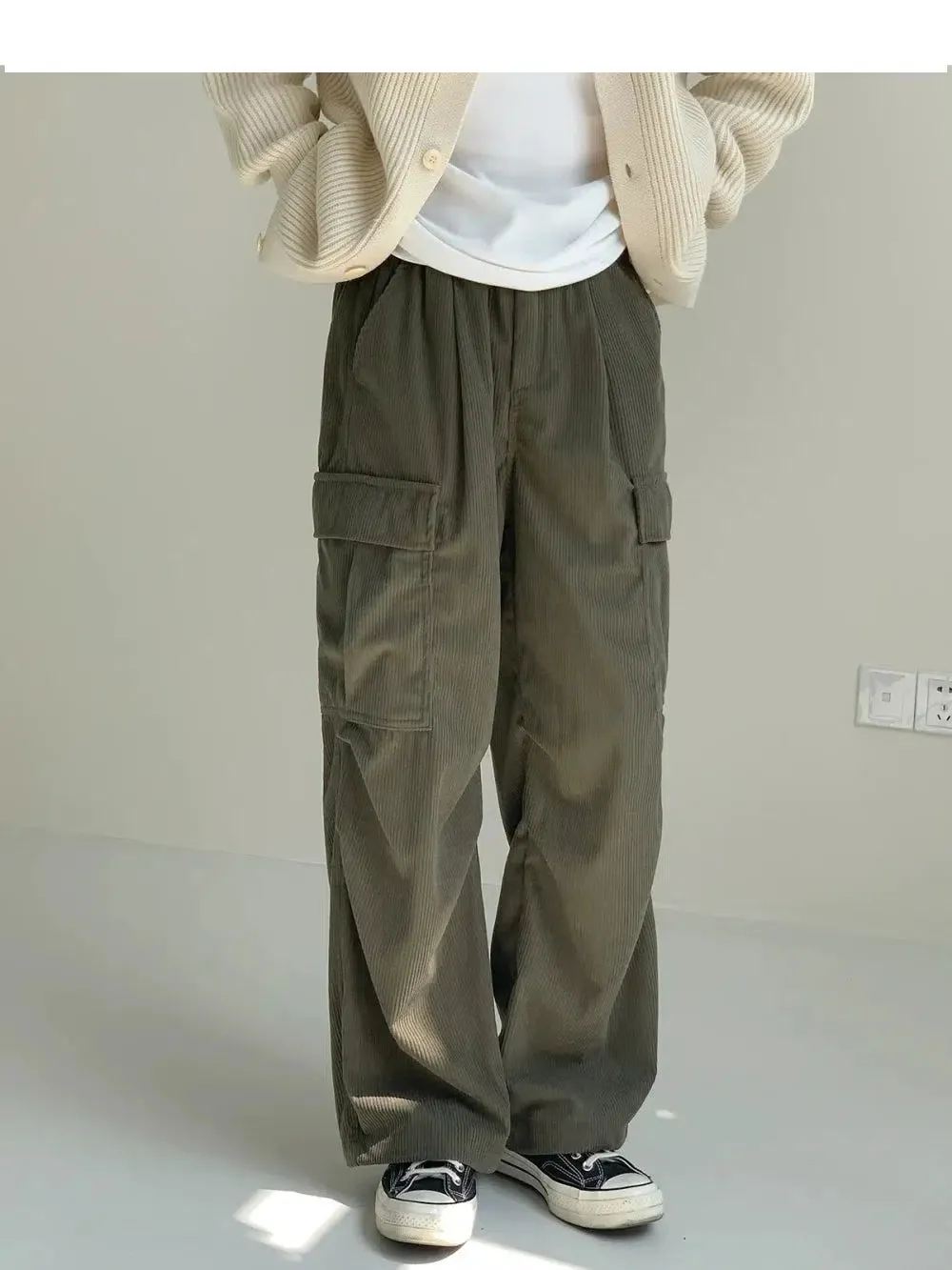 Corduroy Large Pockets Wide-Leg Pants