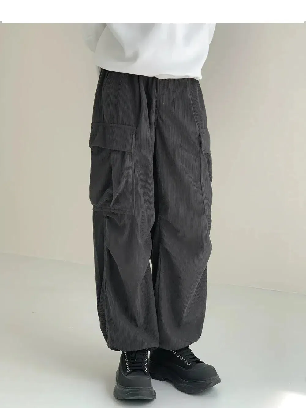 Corduroy Large Pockets Wide-Leg Pants