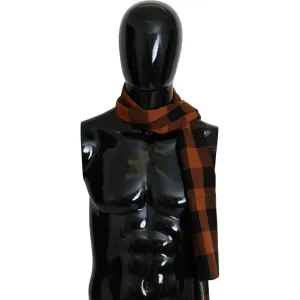 Costume National Chic Orange Check Wool Blend Scarf