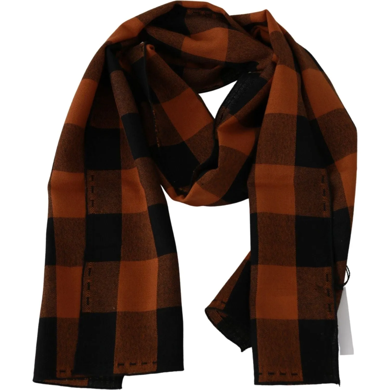 Costume National Chic Orange Check Wool Blend Scarf