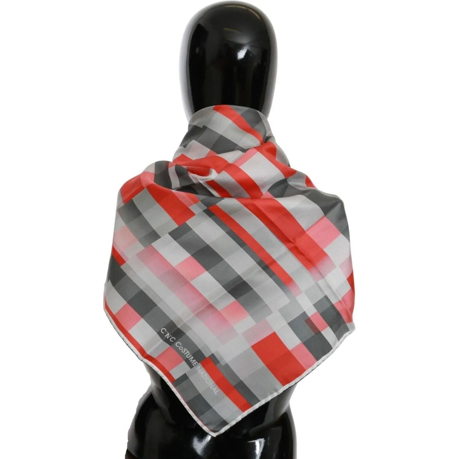 Costume National Elegant Silk Checkered Scarf in Gray and Red