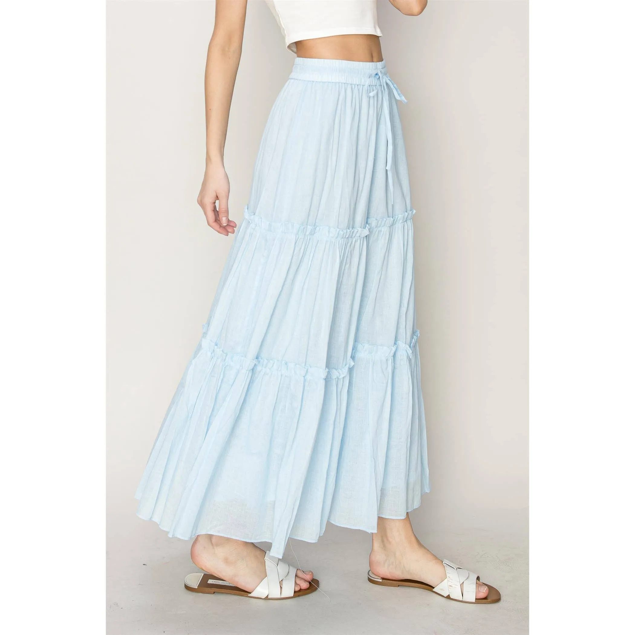 Cotton Voile Tiered Midi Skirt