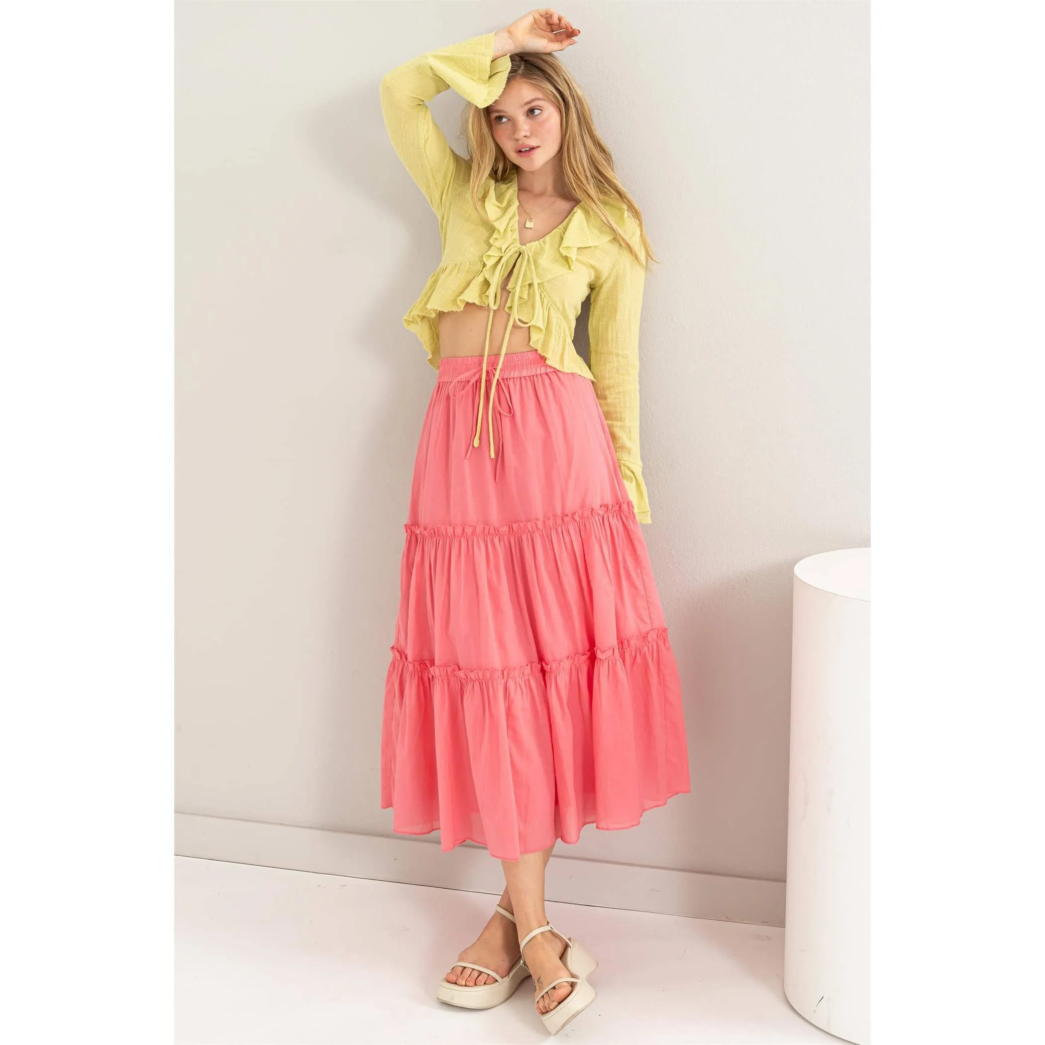 Cotton Voile Tiered Midi Skirt