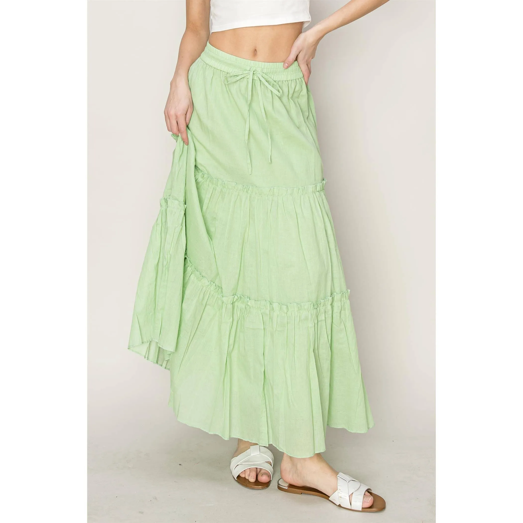 Cotton Voile Tiered Midi Skirt