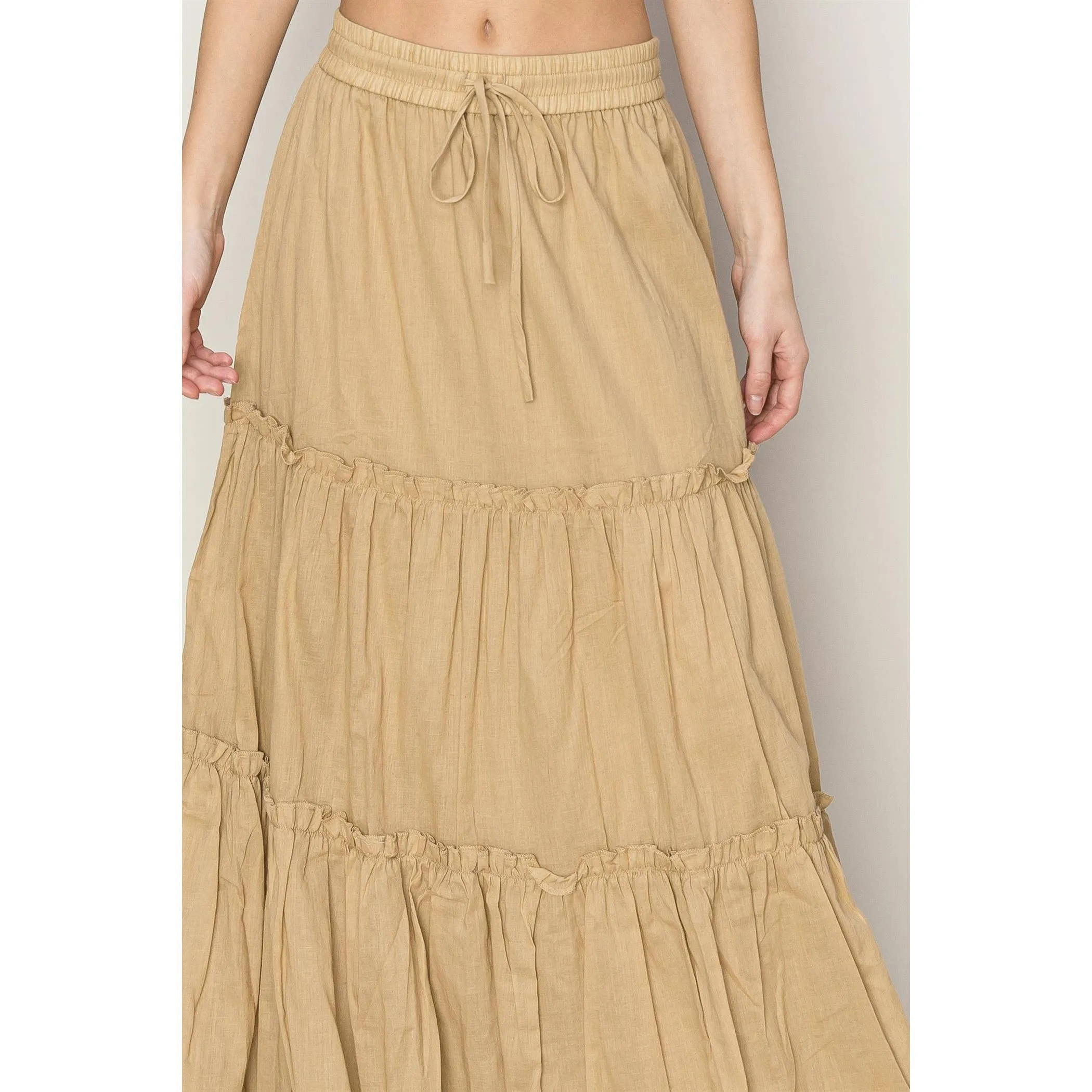 Cotton Voile Tiered Midi Skirt