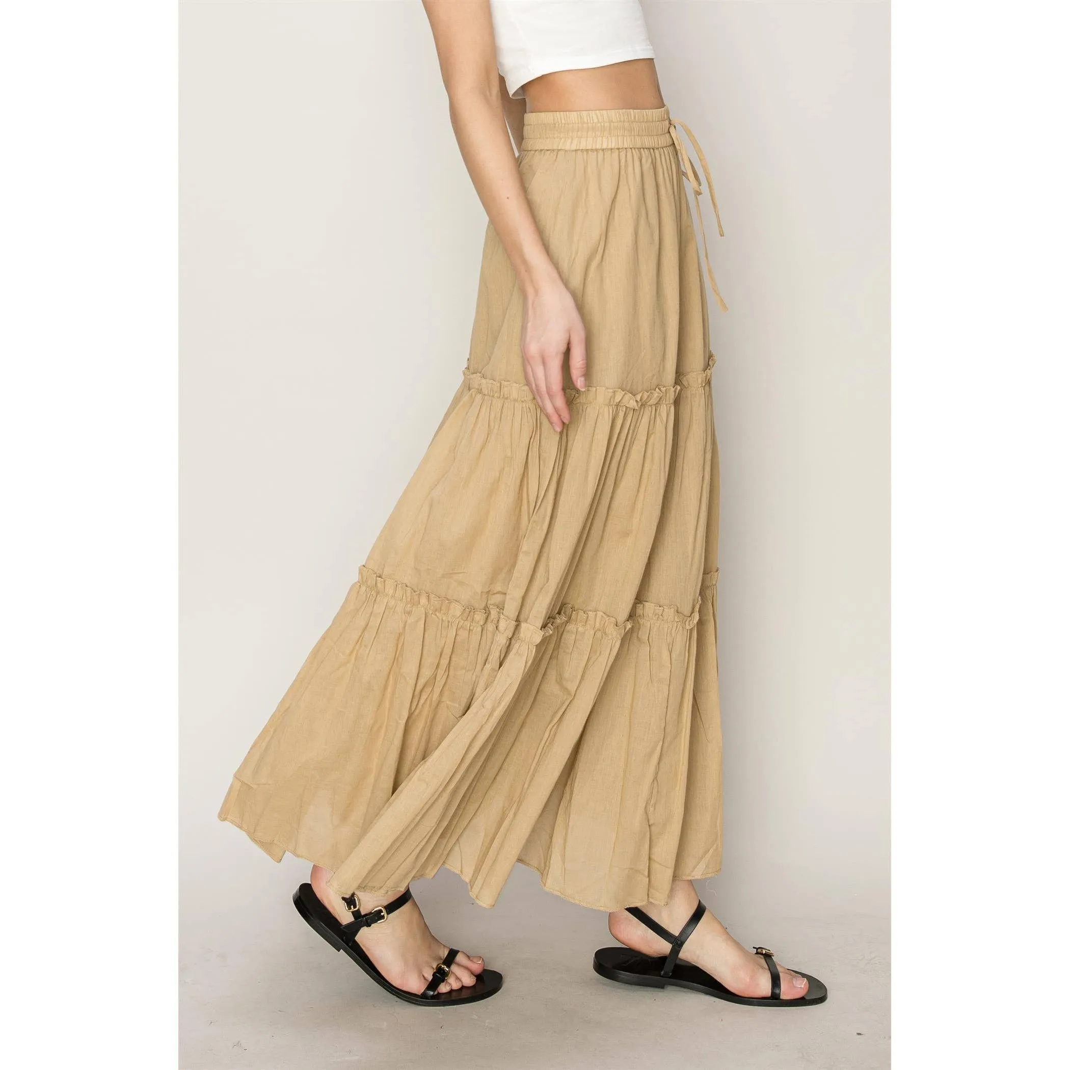 Cotton Voile Tiered Midi Skirt