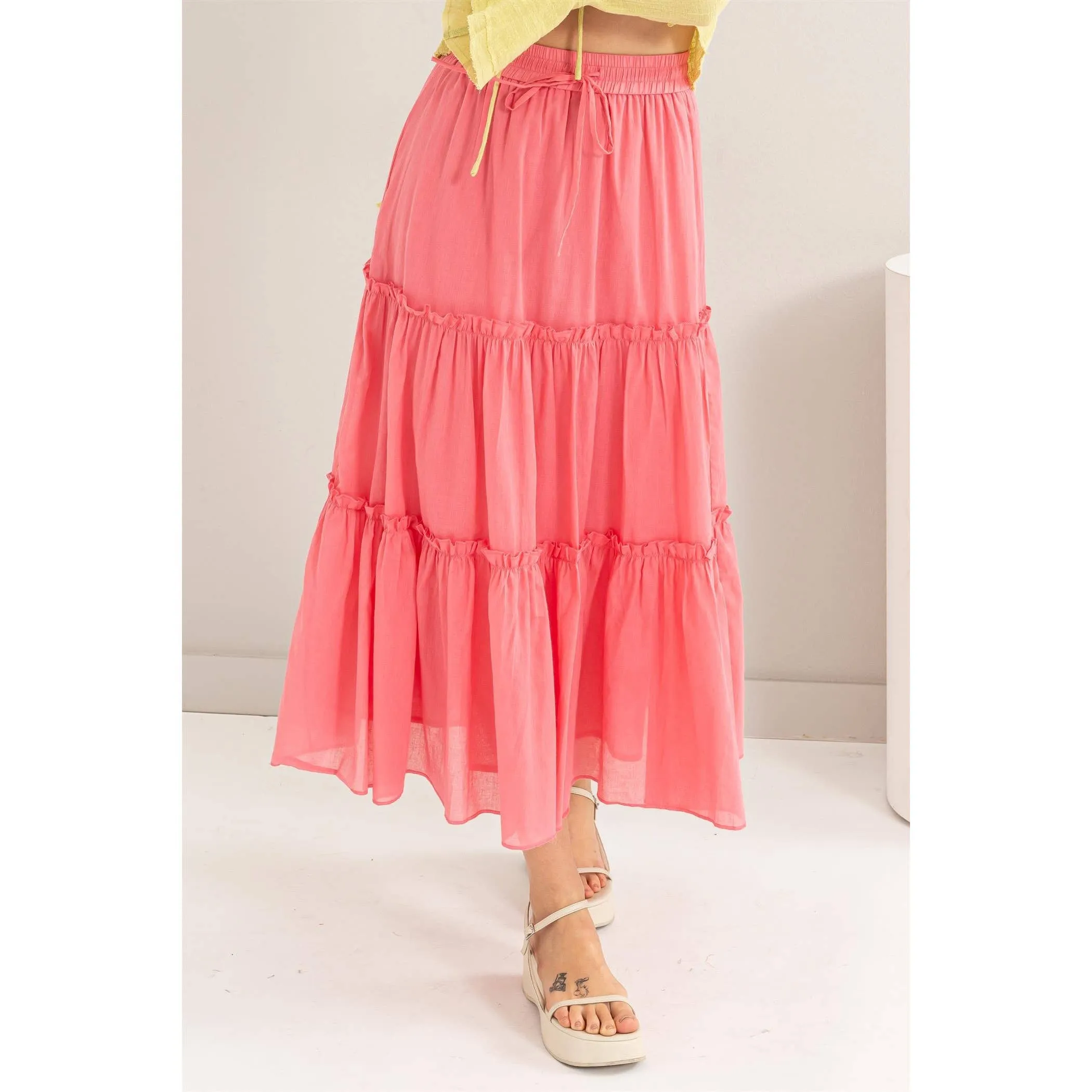 Cotton Voile Tiered Midi Skirt