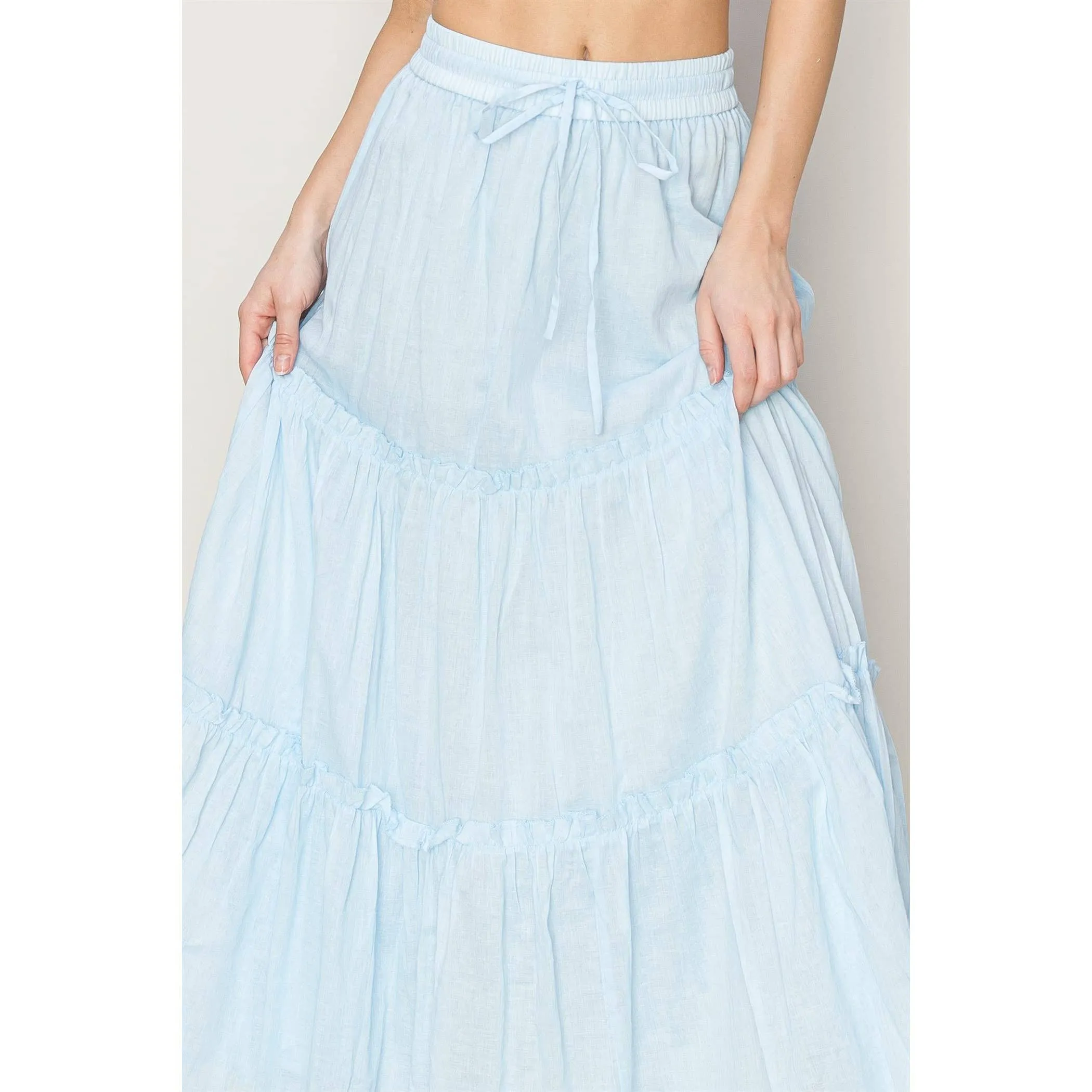 Cotton Voile Tiered Midi Skirt