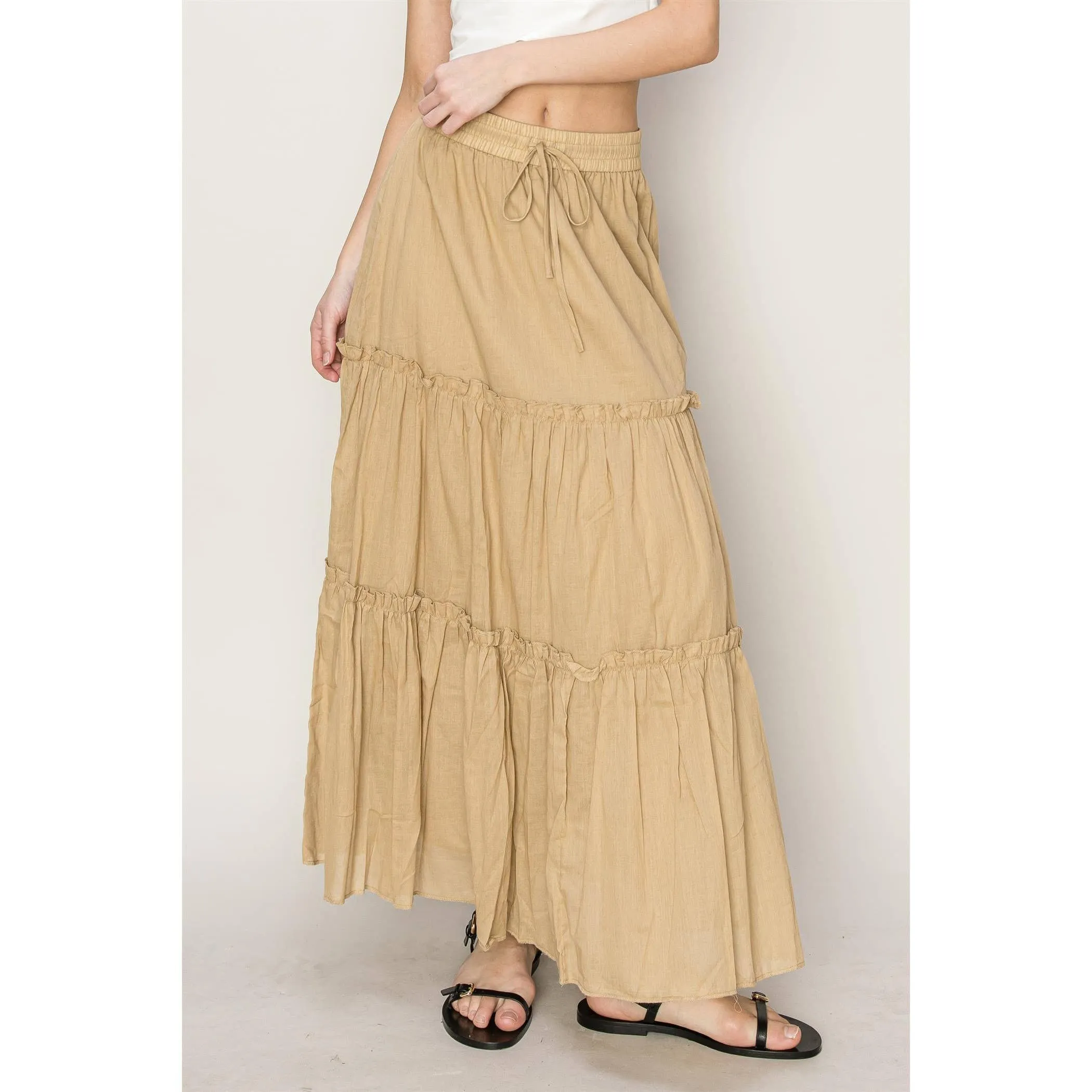 Cotton Voile Tiered Midi Skirt