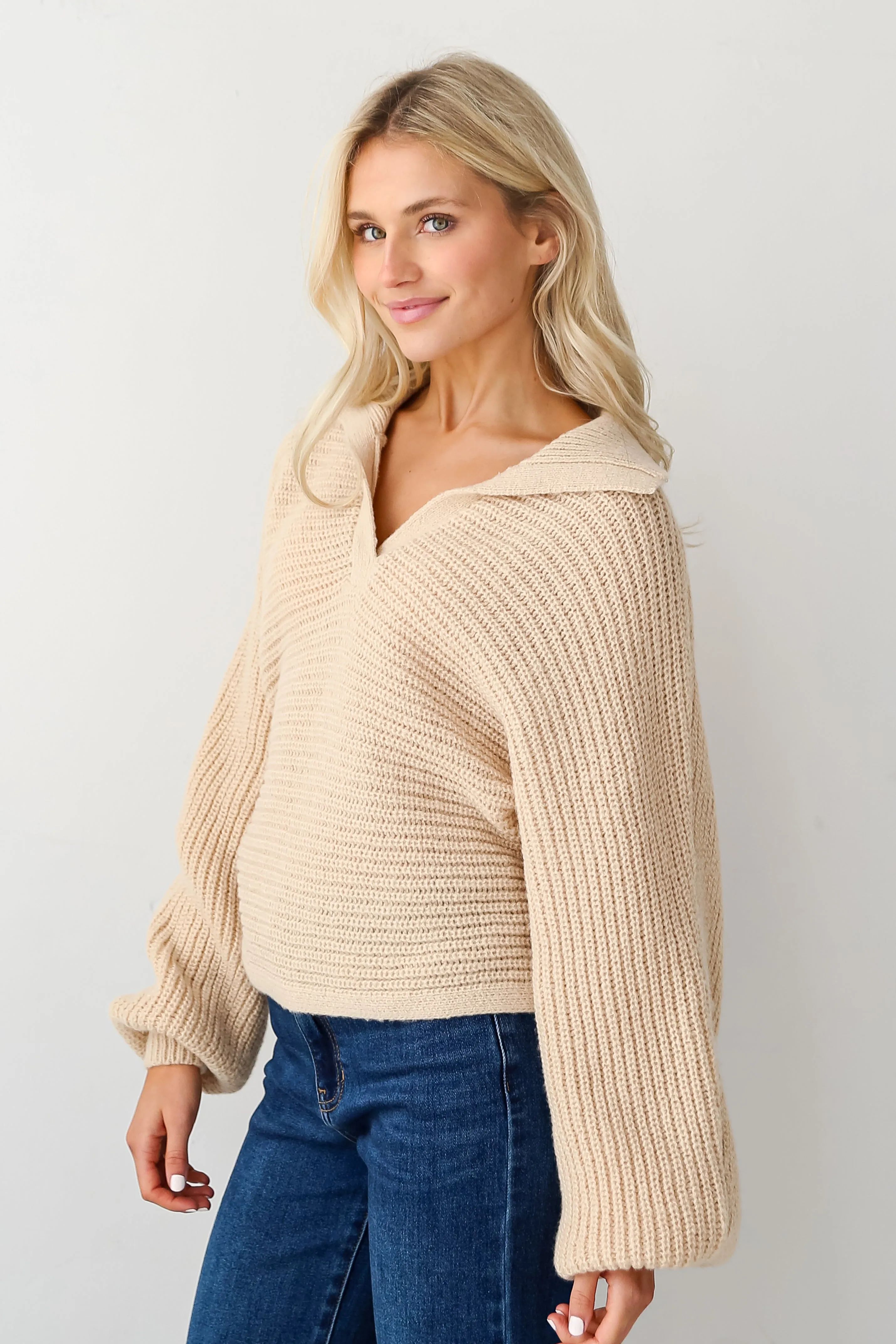 Cozy Luxury Taupe Collared Oversized Sweater - DOORBUSTER