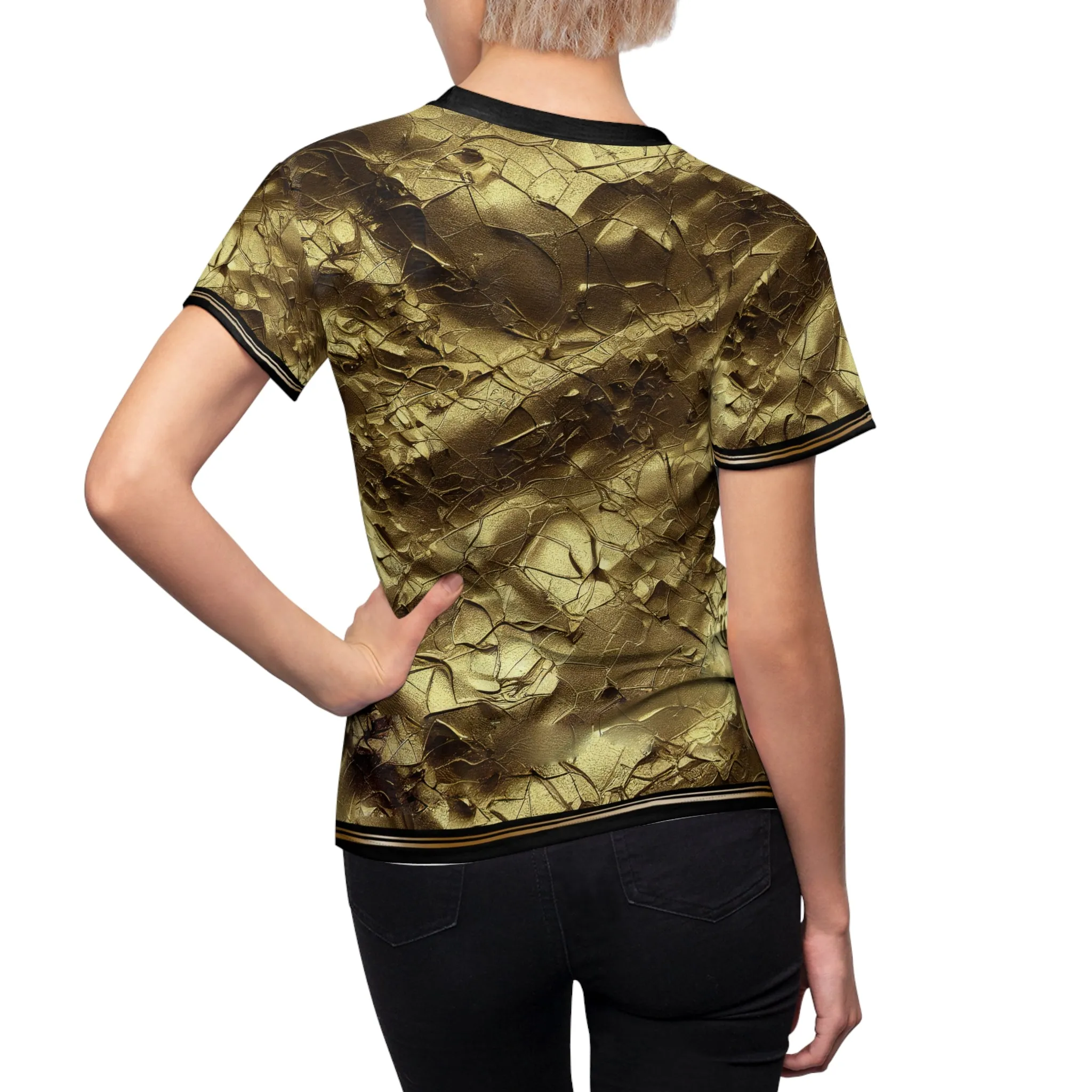 Cracks of Gold T-Shirt Unisex All Over Print Tee Crumpled Gold Unisex T-Shirt Gold Print Tee | X3343