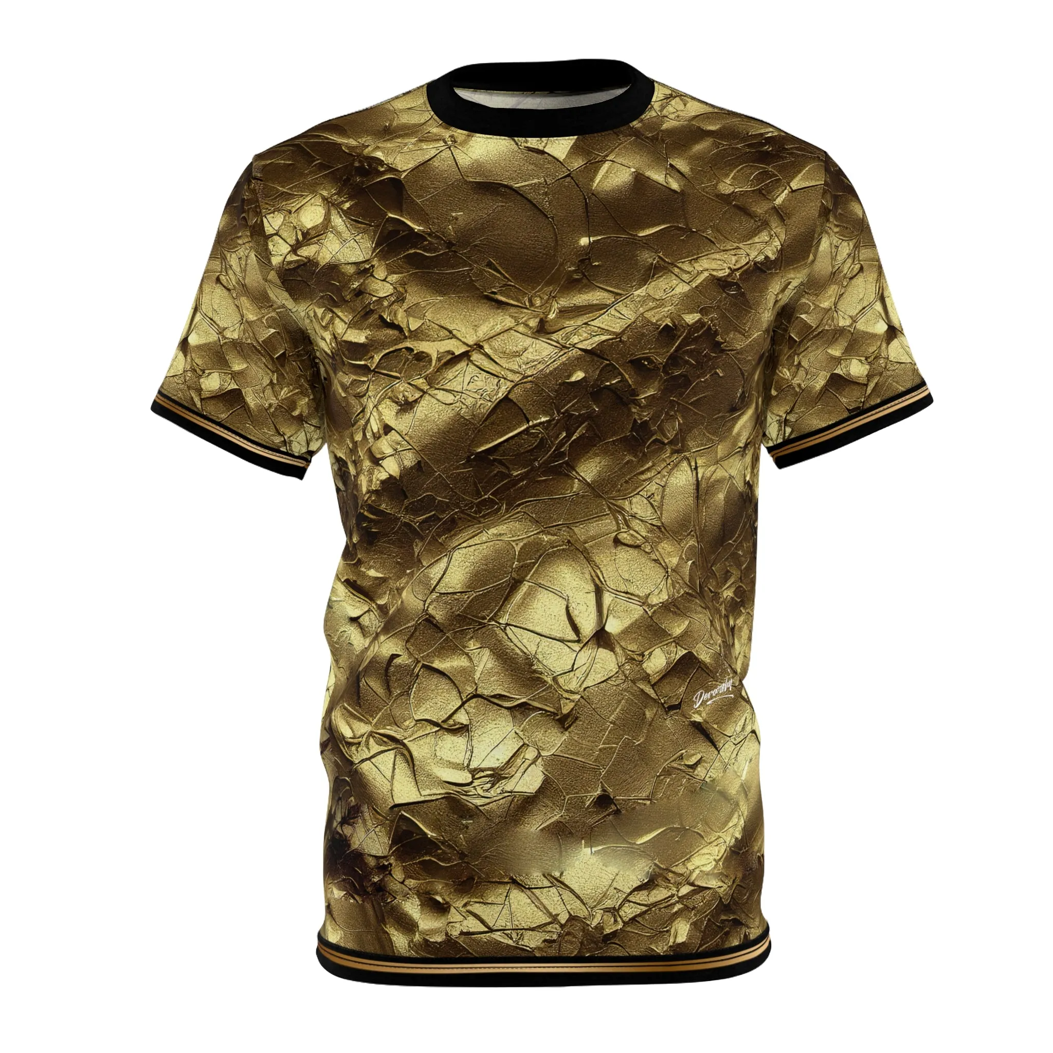 Cracks of Gold T-Shirt Unisex All Over Print Tee Crumpled Gold Unisex T-Shirt Gold Print Tee | X3343