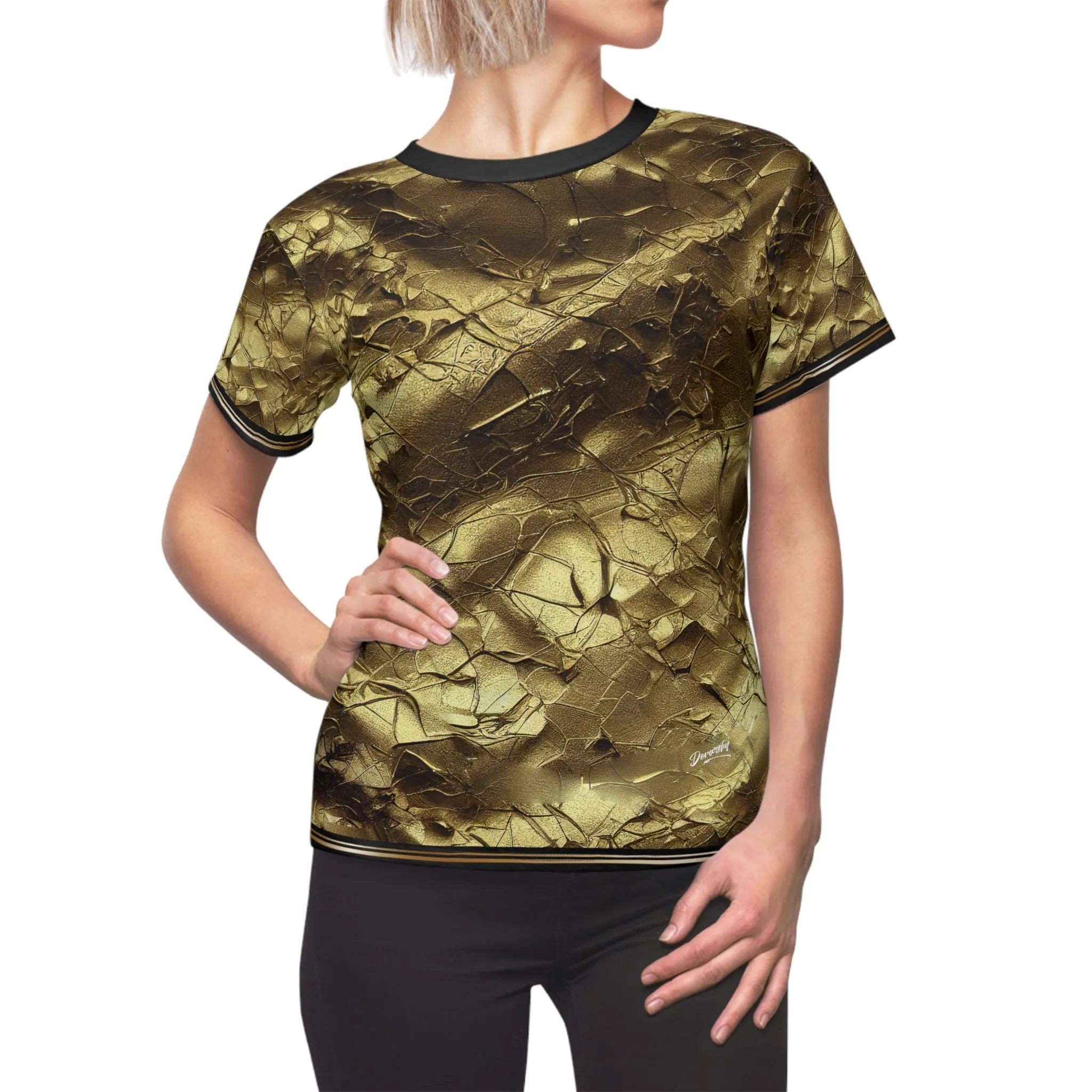 Cracks of Gold T-Shirt Unisex All Over Print Tee Crumpled Gold Unisex T-Shirt Gold Print Tee | X3343