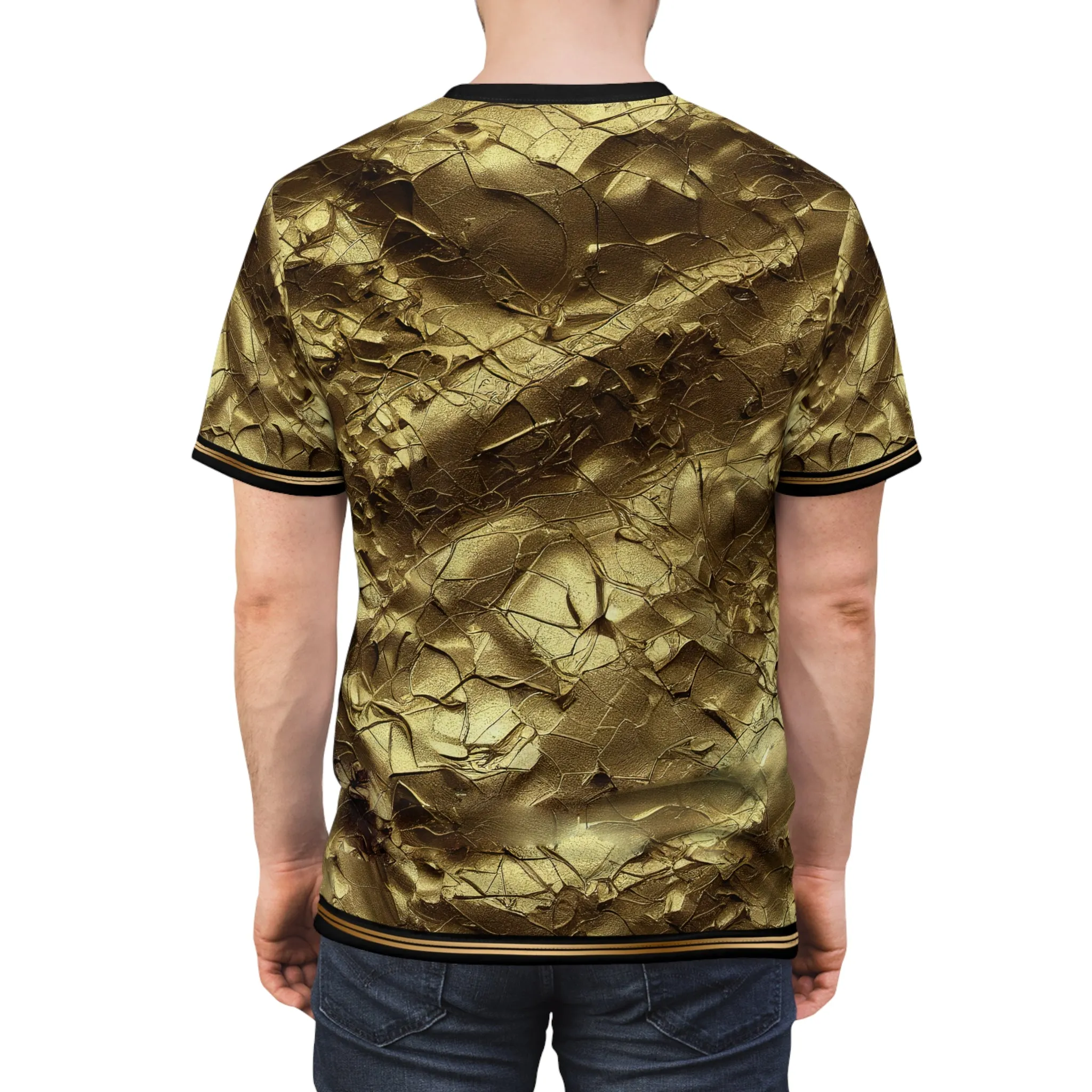 Cracks of Gold T-Shirt Unisex All Over Print Tee Crumpled Gold Unisex T-Shirt Gold Print Tee | X3343