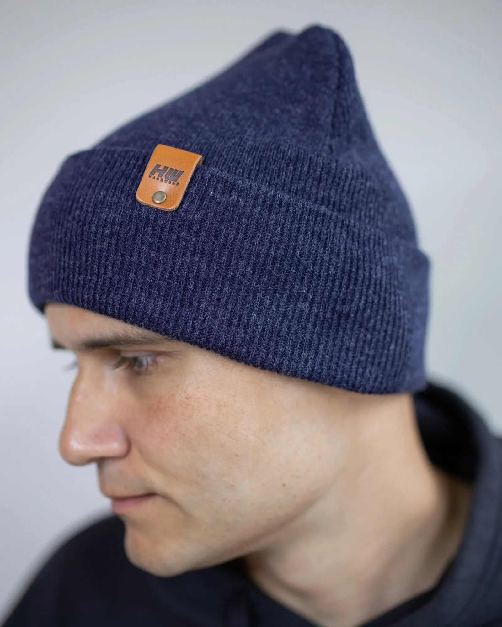 CTD102 HAAKWEAR Knit Cuffed Beanie / Hat - Denim Blue, Made in USA