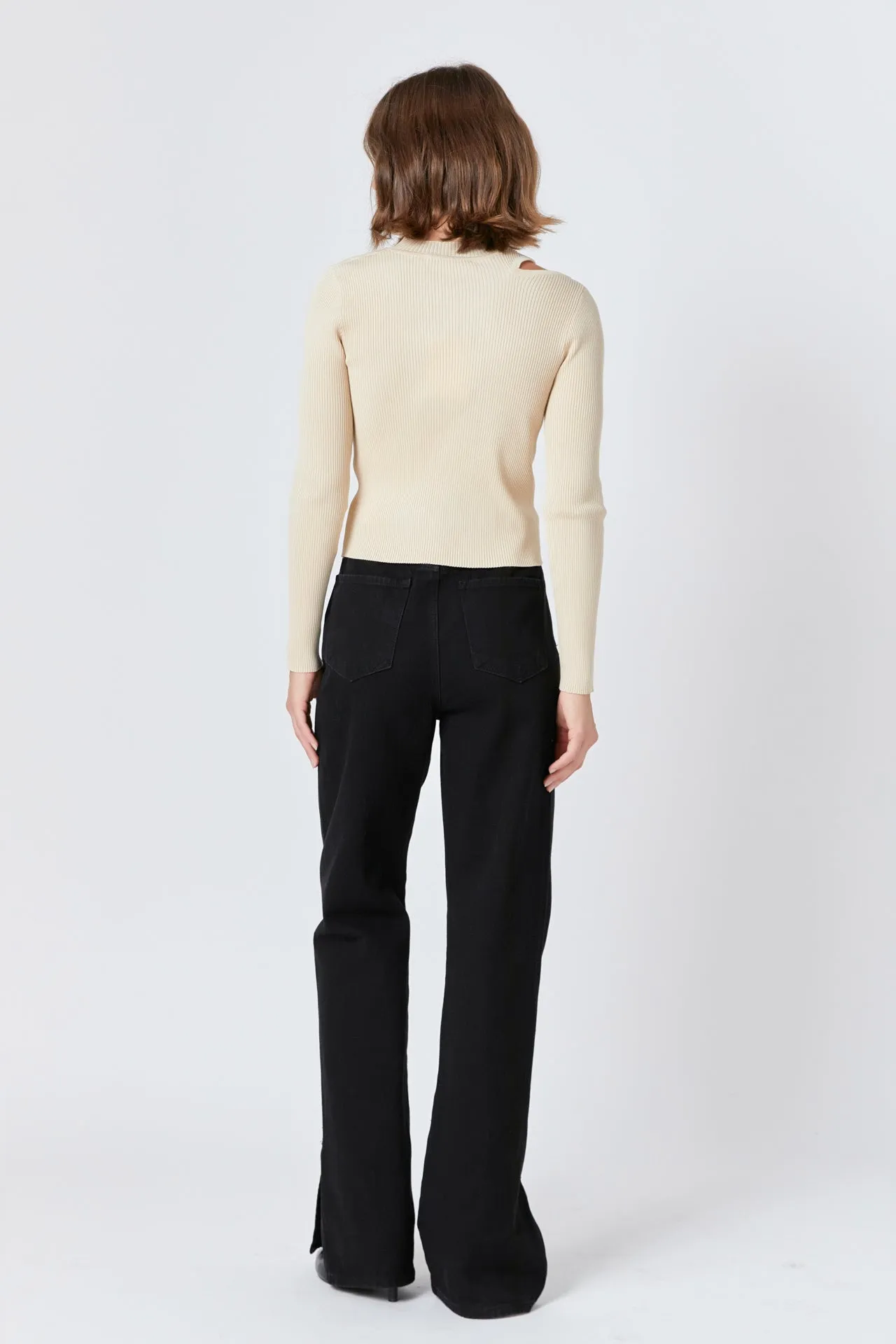 Cut Out Sweater Top with Round Neckline