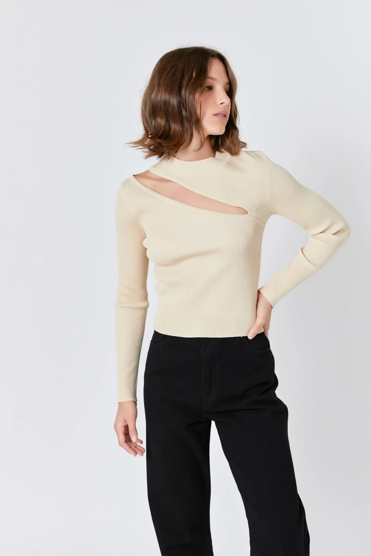 Cut Out Sweater Top with Round Neckline