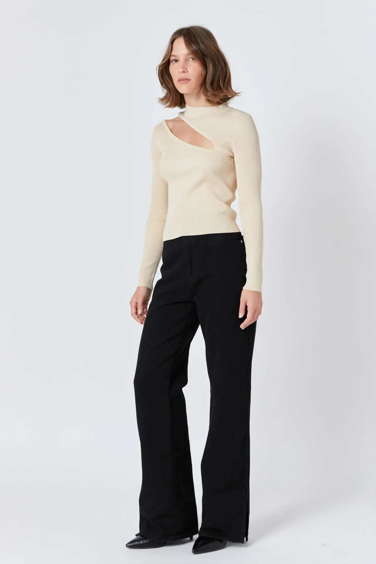 Cut Out Sweater Top with Round Neckline