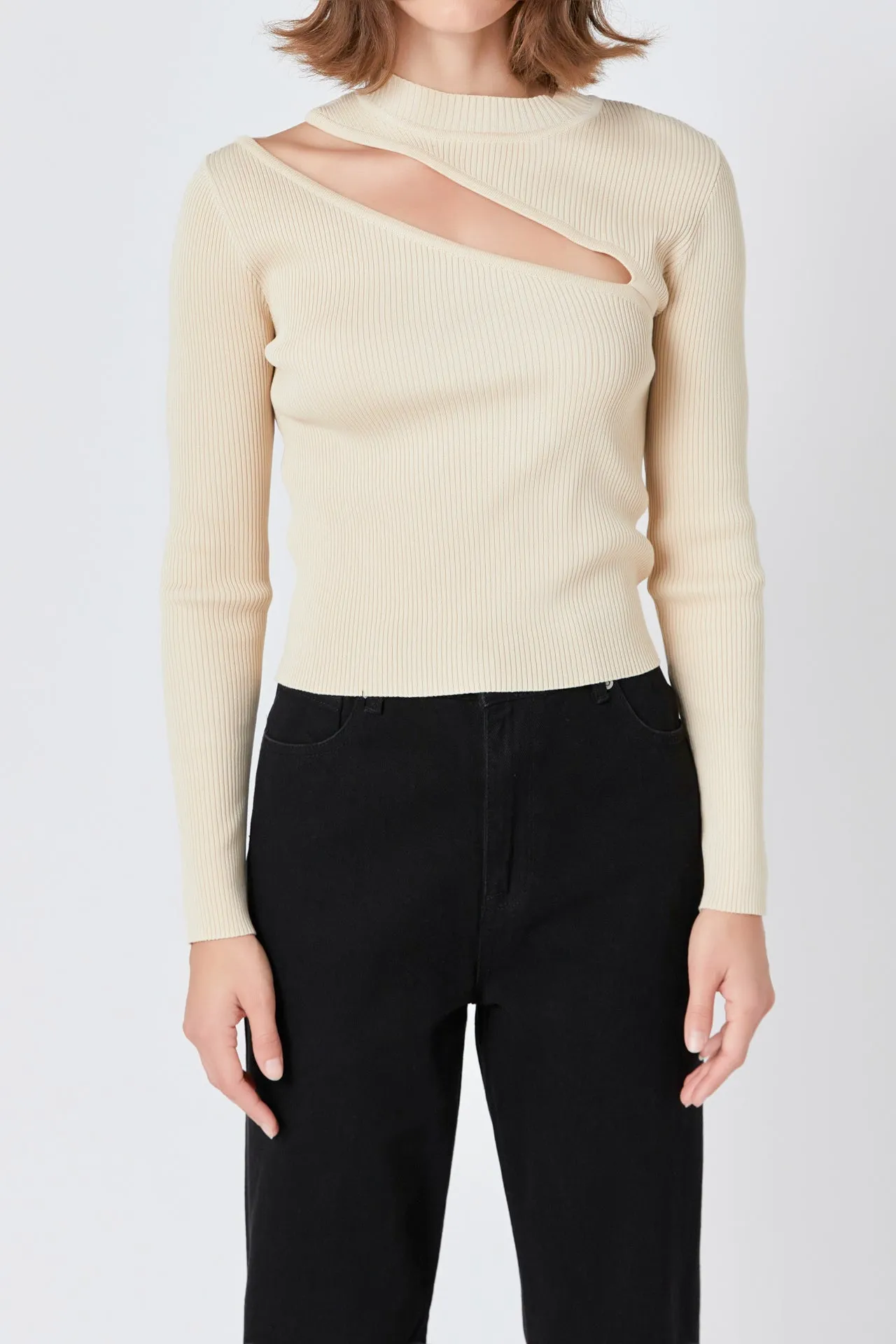 Cut Out Sweater Top with Round Neckline