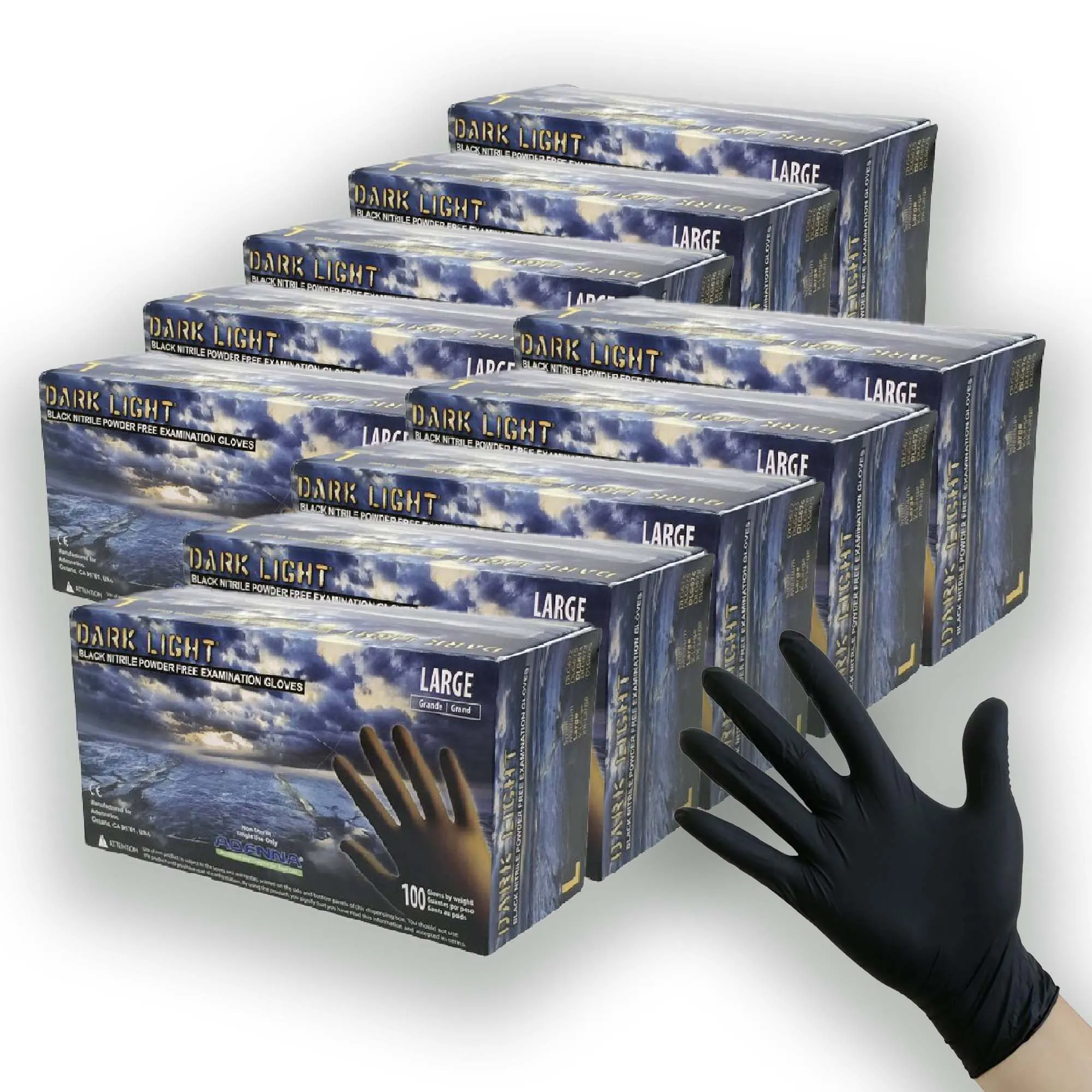 Dark Light Black Nitrile Gloves - Exam Grade, Powder Free (9 Mil), 1,000 Gloves