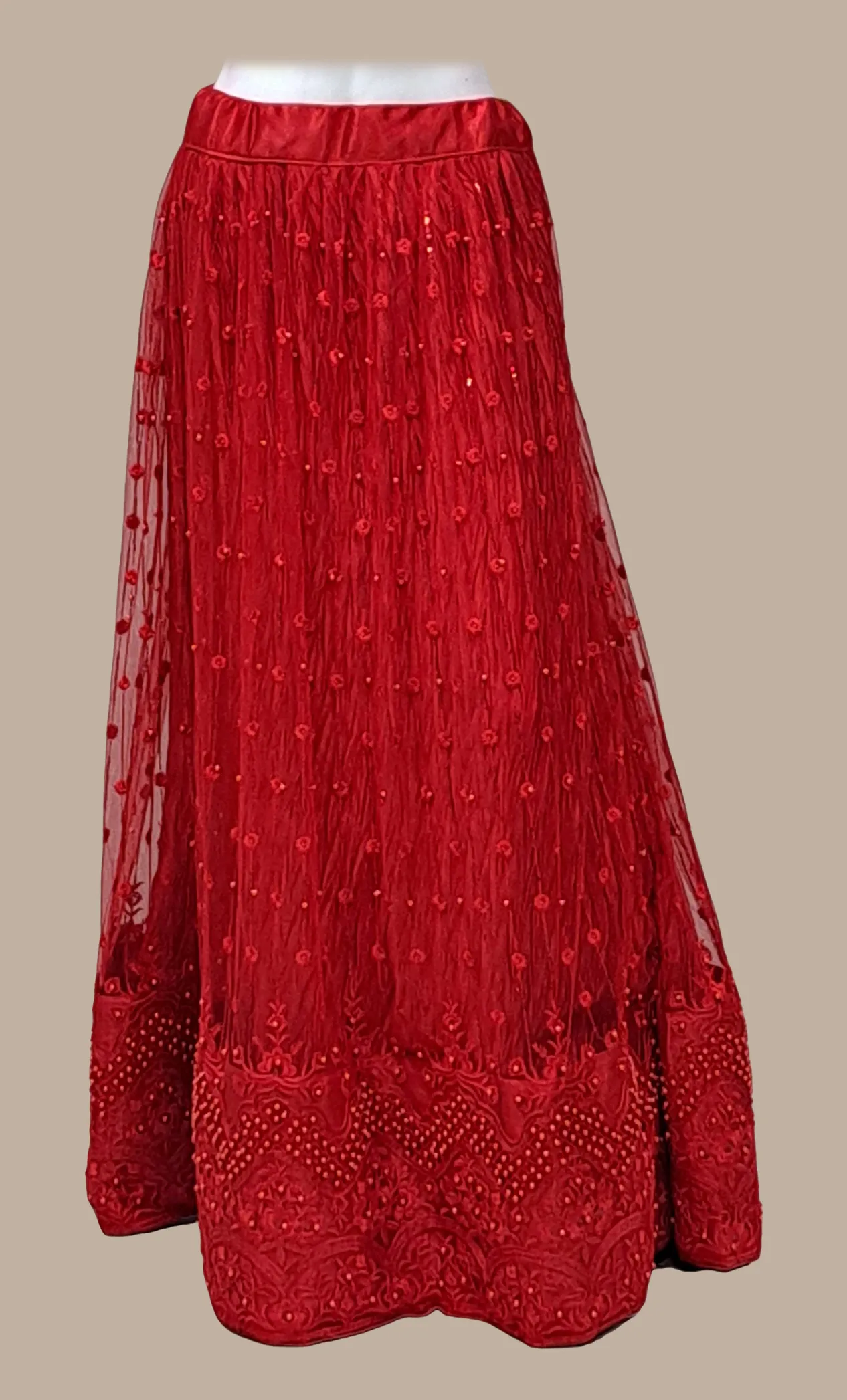 Deep Red Embroidered Skirt Set