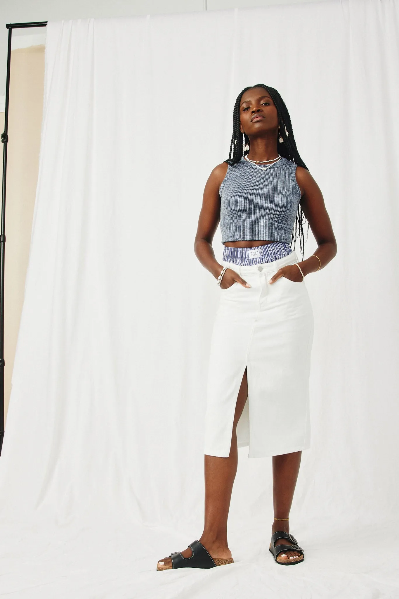 Denim Midi Pencil Skirt