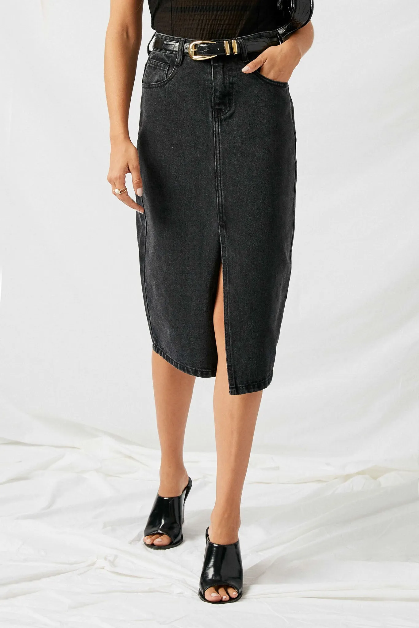 Denim Midi Pencil Skirt