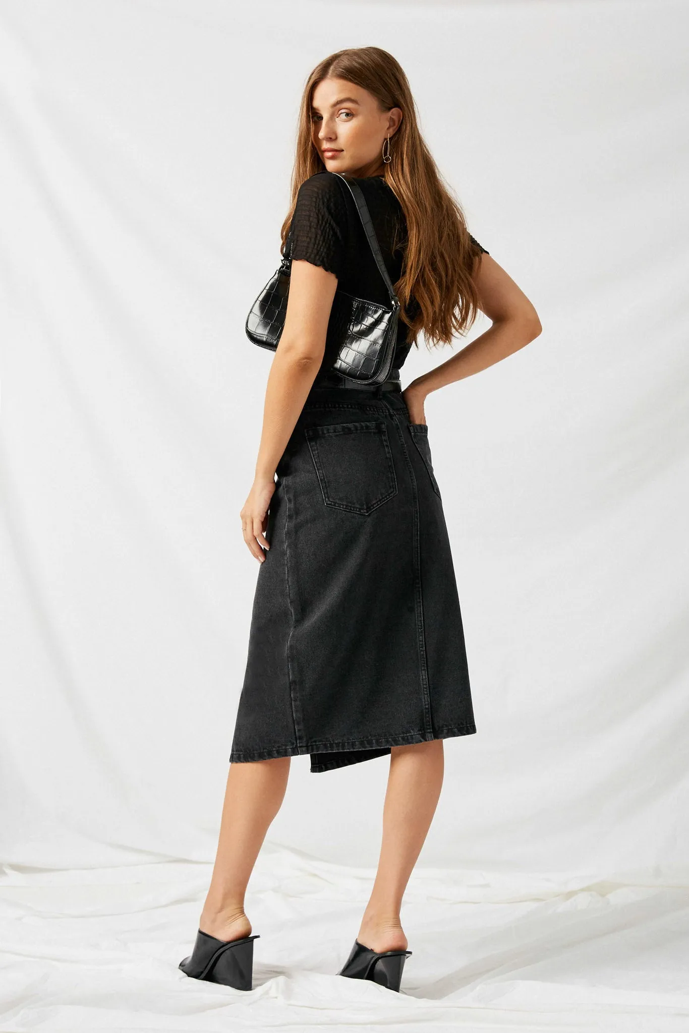 Denim Midi Pencil Skirt