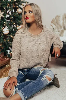 Denver Date Night Cropped Chenille Sweater in Birch