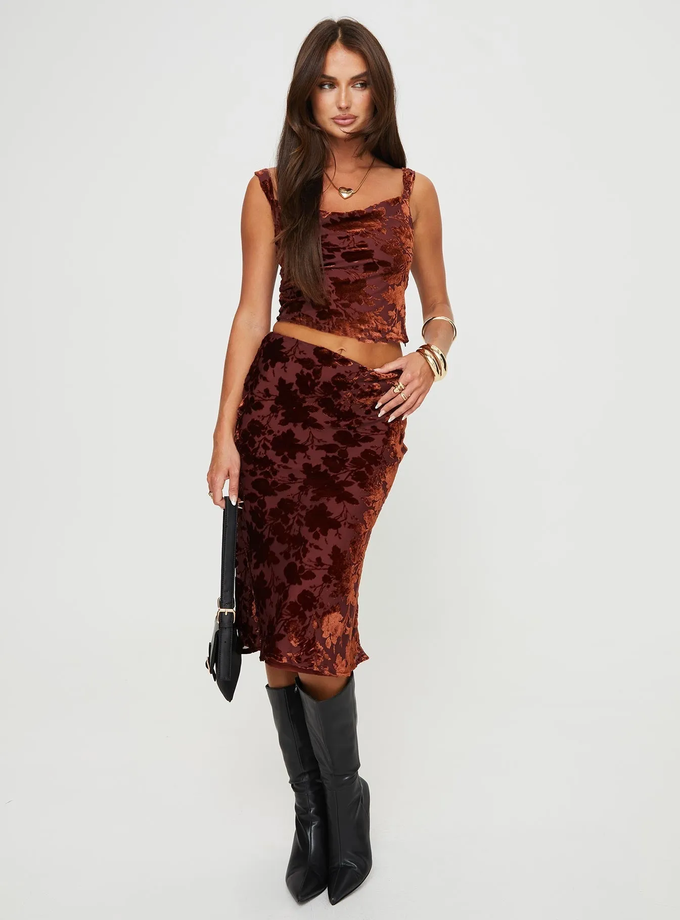 Devore Midi Skirt Burgundy