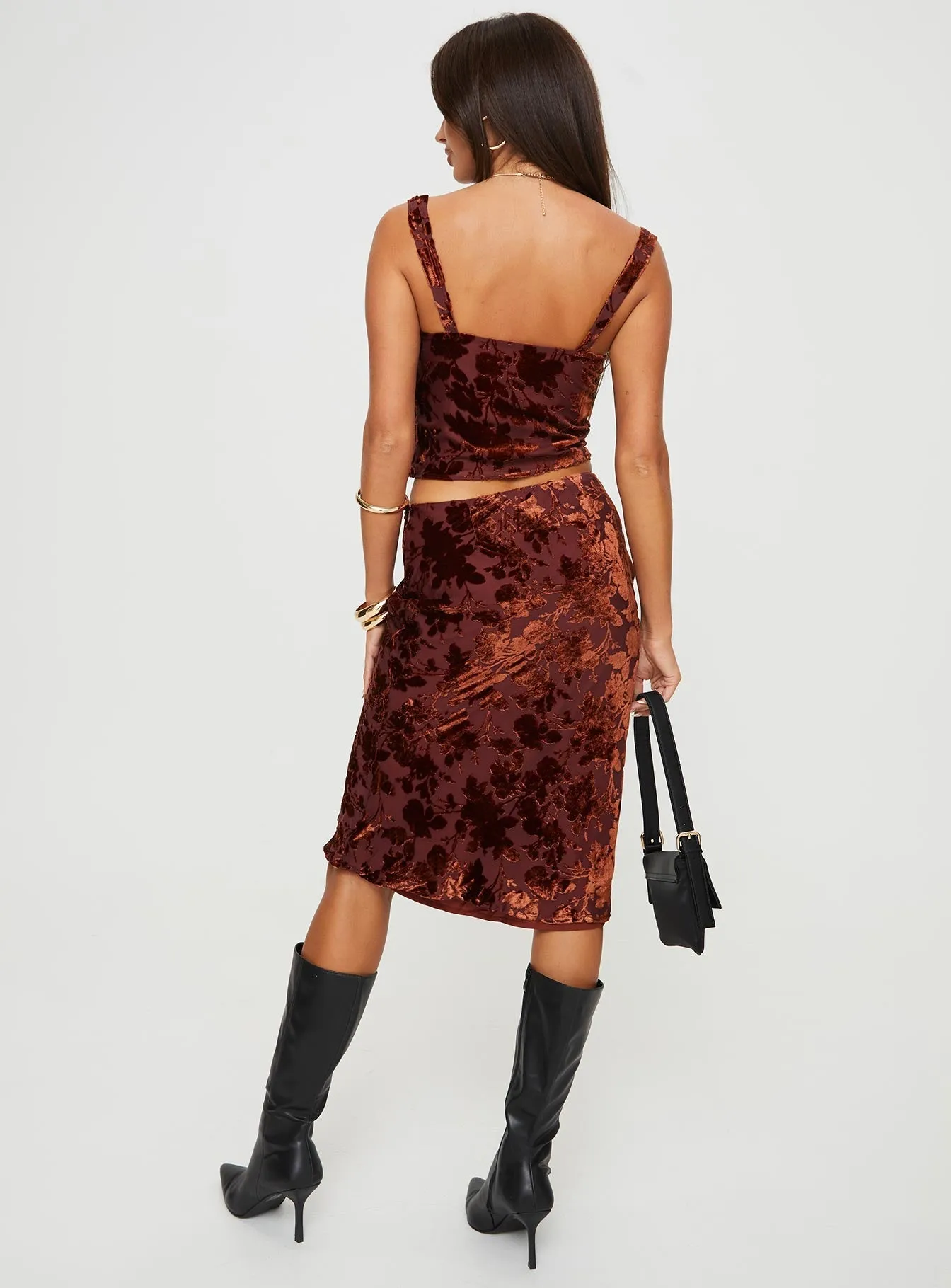 Devore Midi Skirt Burgundy