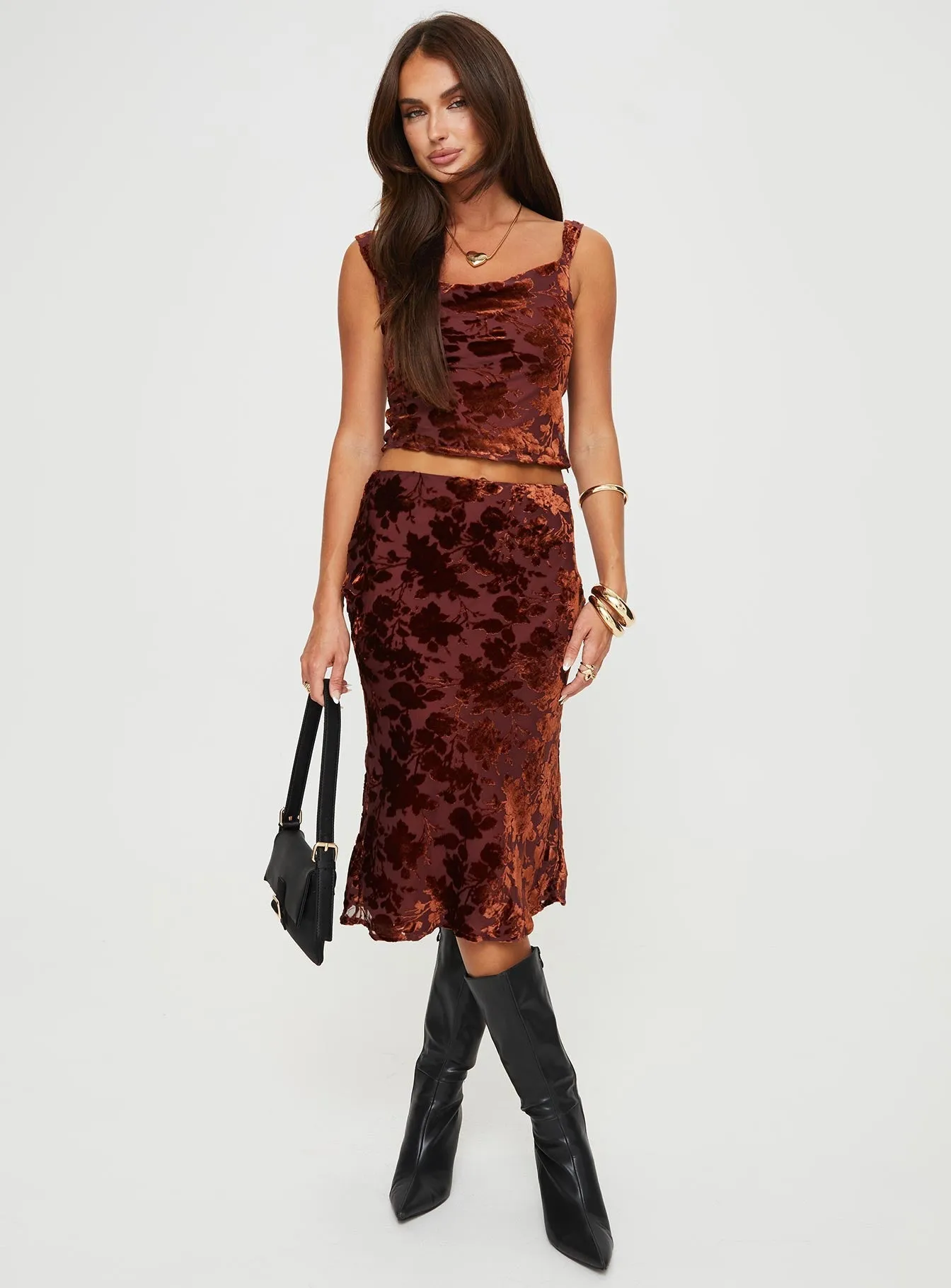 Devore Midi Skirt Burgundy