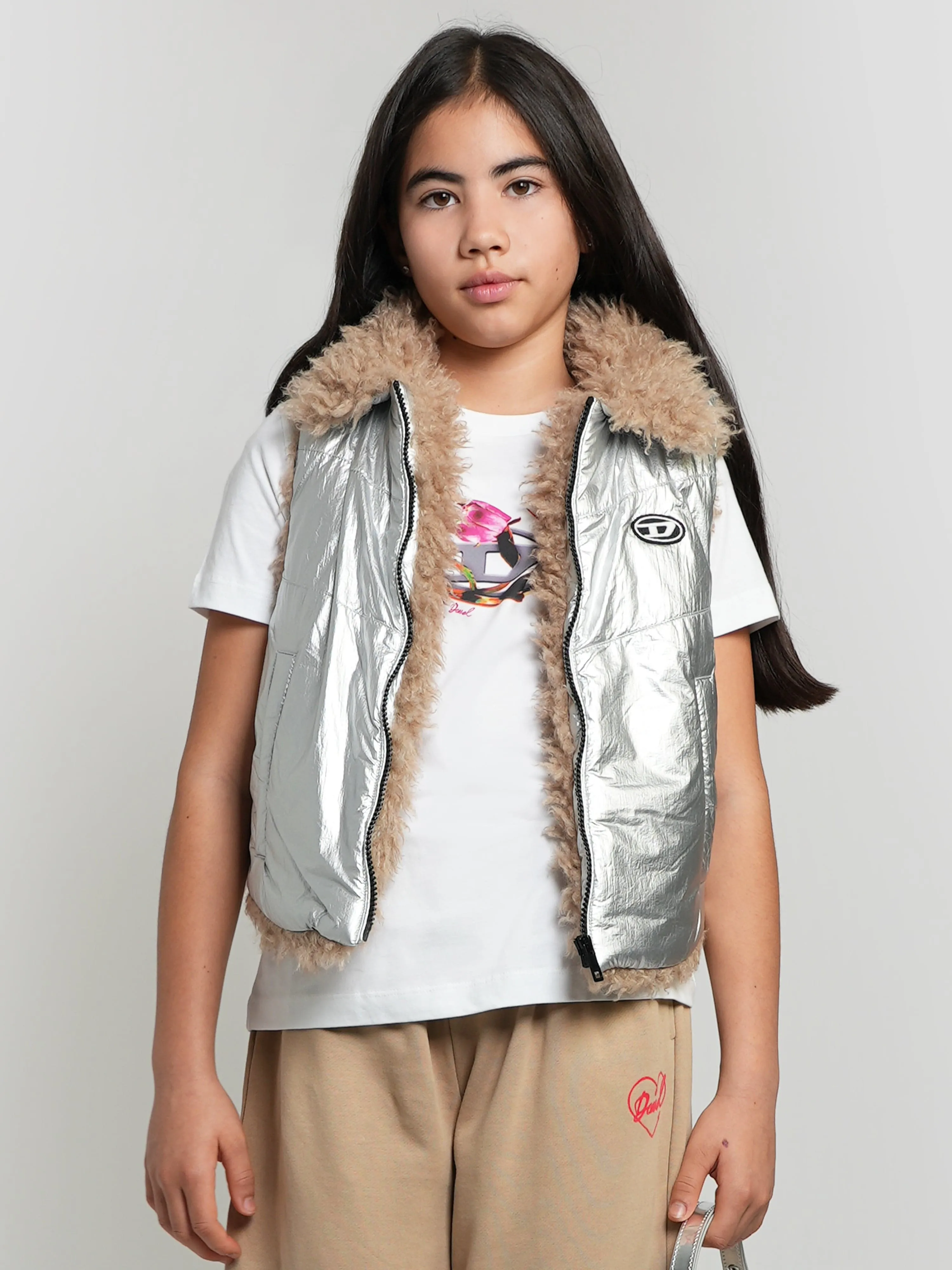 Diesel Girls Metallic Gilet in Silver