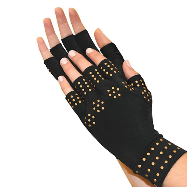 Dispensing Half Finger Non-slip Pressure Gloves Joint Training Sports Gloves, Free Size(Black Gold Dots)