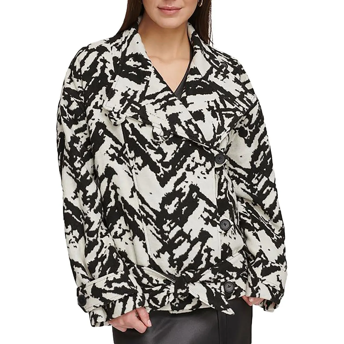 DKNY Womens Jacquard Printed Trench Coat