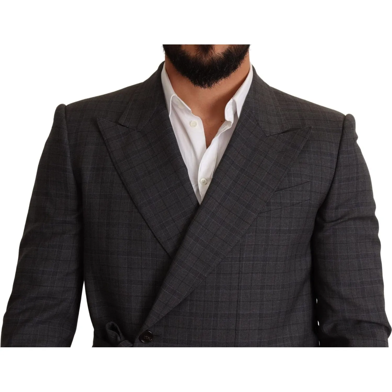 Dolce & Gabbana Chic Gray Check Martini Slim Fit Double-Breasted Blazer