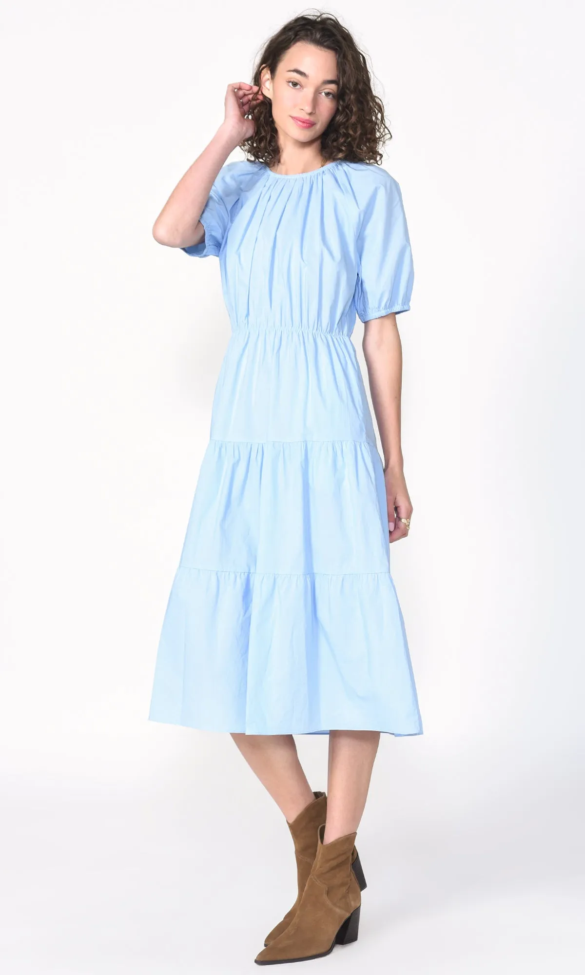 Donna Poplin Tiered Midi Dress