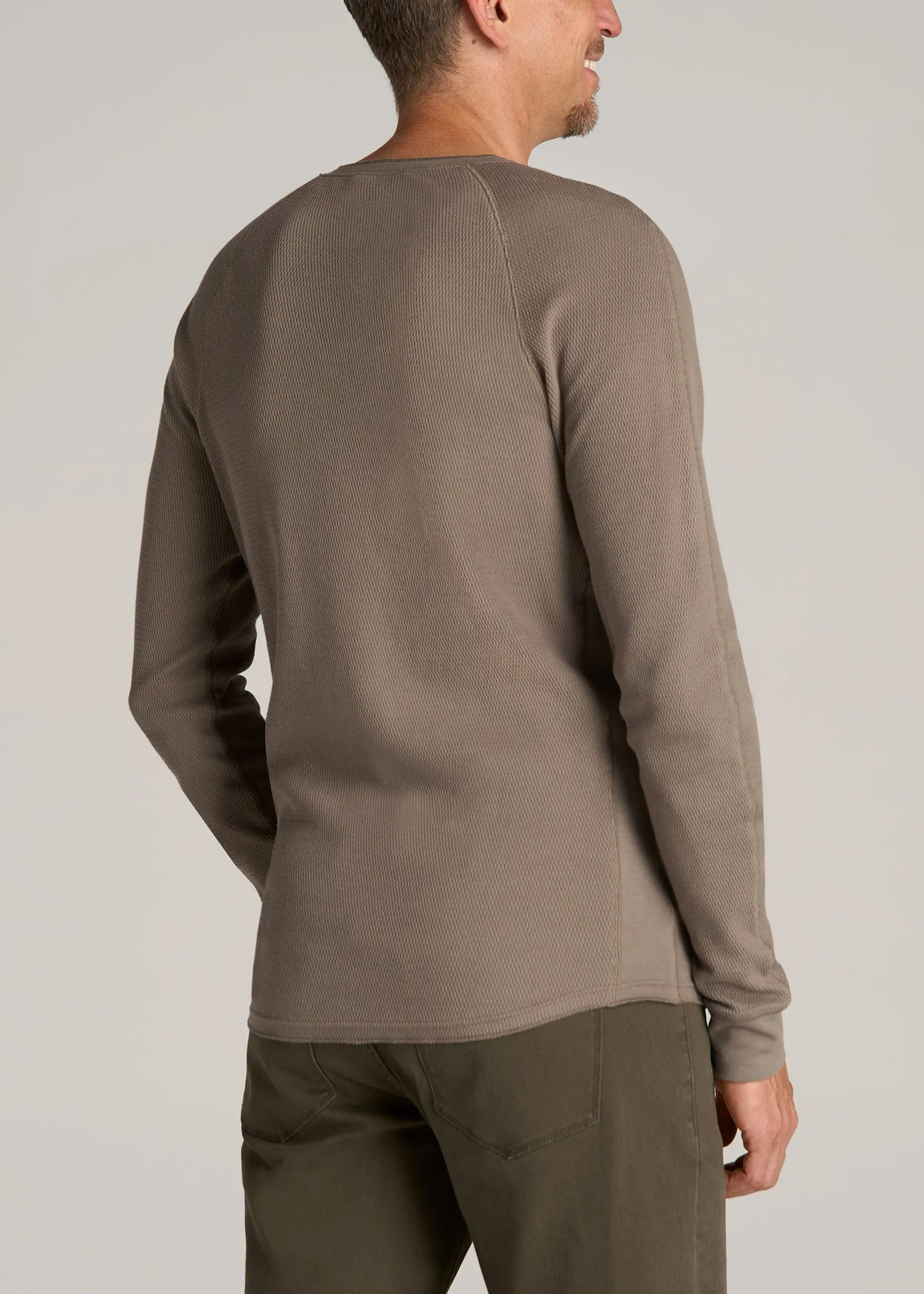 Double Honeycomb Thermal Long-Sleeve Henley Shirt for Tall Men in Dark Sand