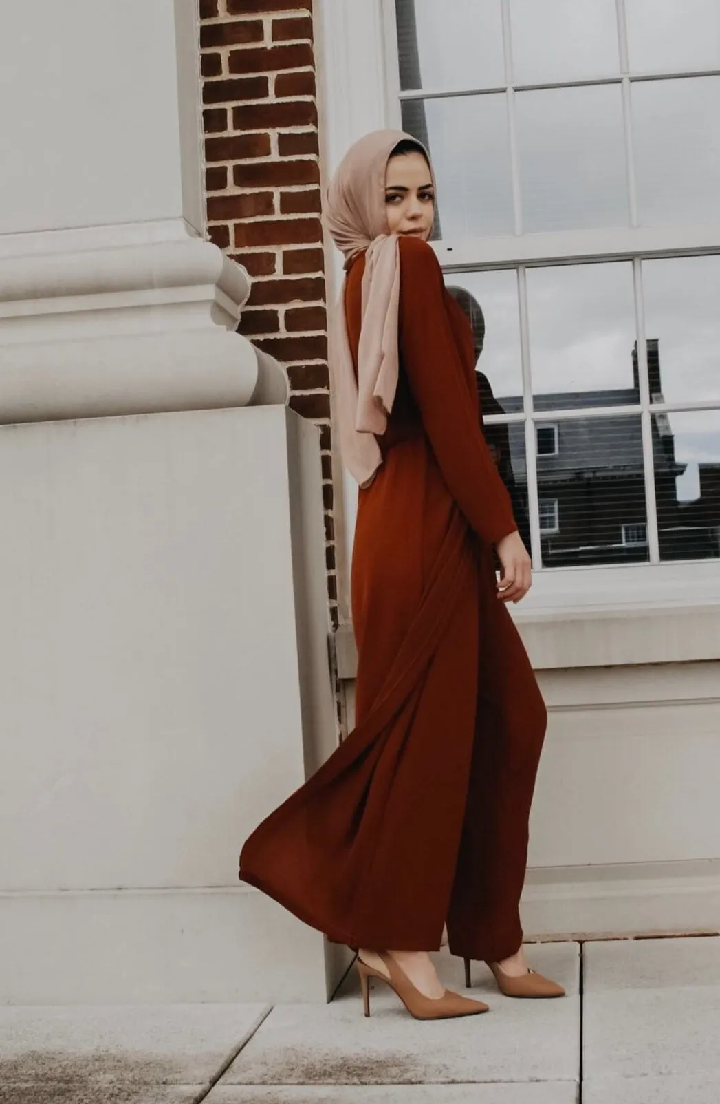 Draped Maxi Jumpsuit - Rust