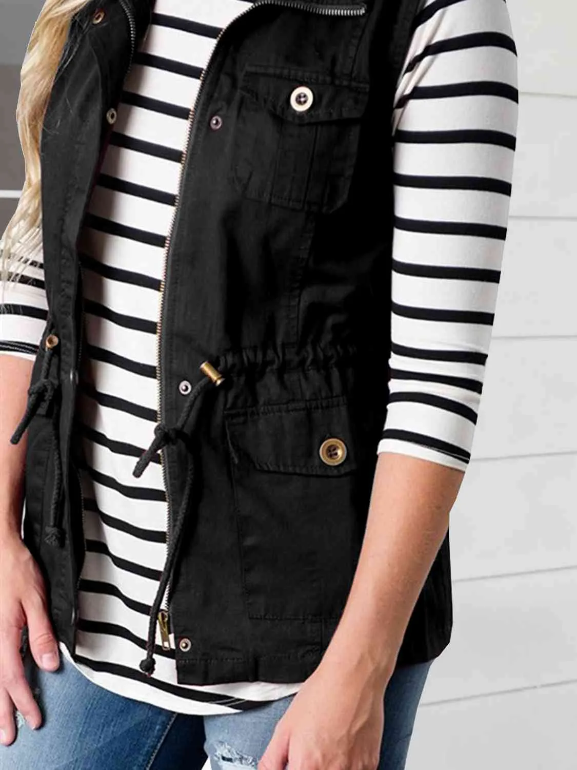 Drawstring Waist Vest with Pockets