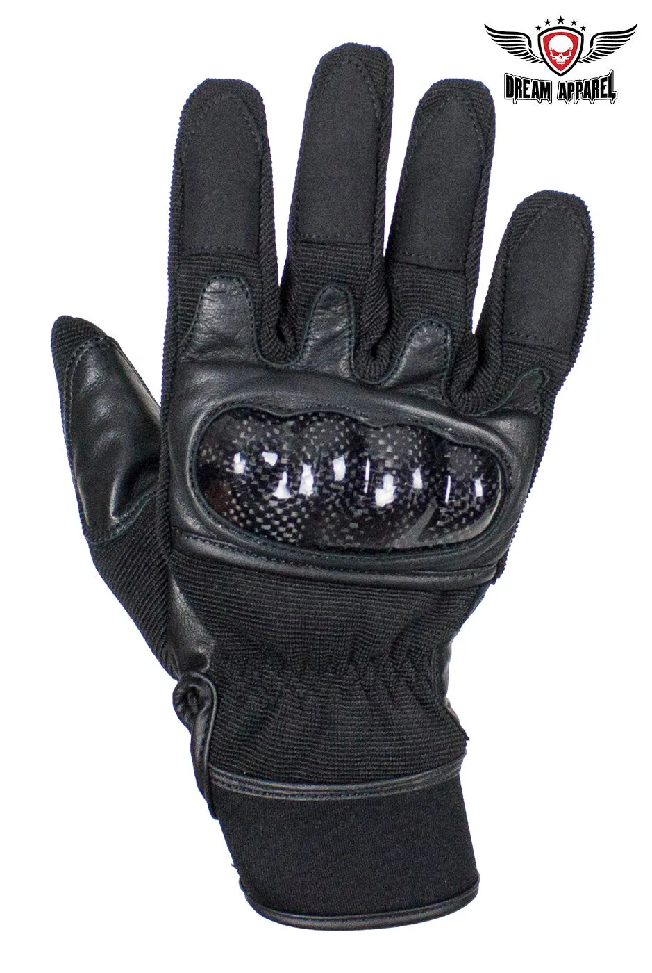 Dream Apparel All Black Leather Motorcycle Knuckle Protector Gloves