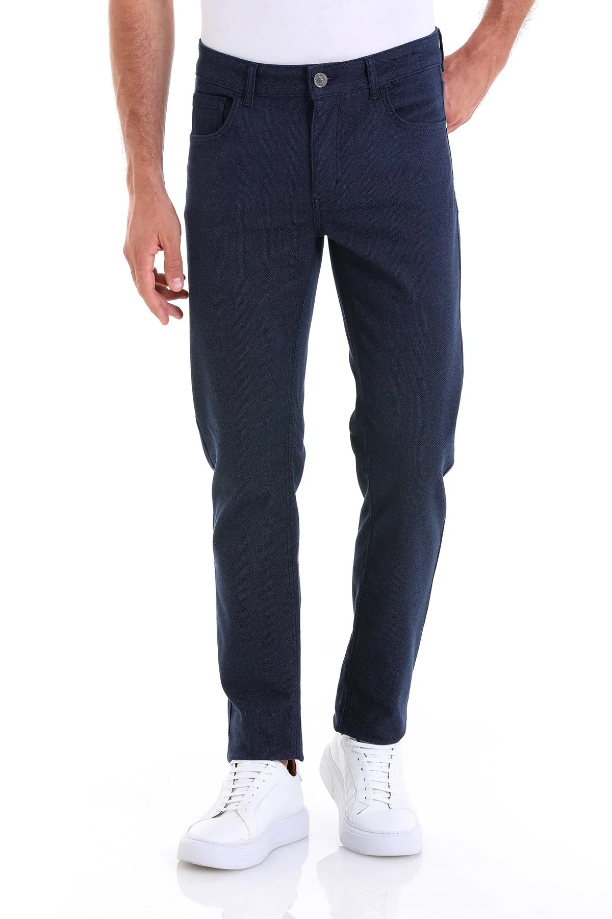 Dynamic Fit 5 Pocket Low Waist Cotton Navy Casual Pants