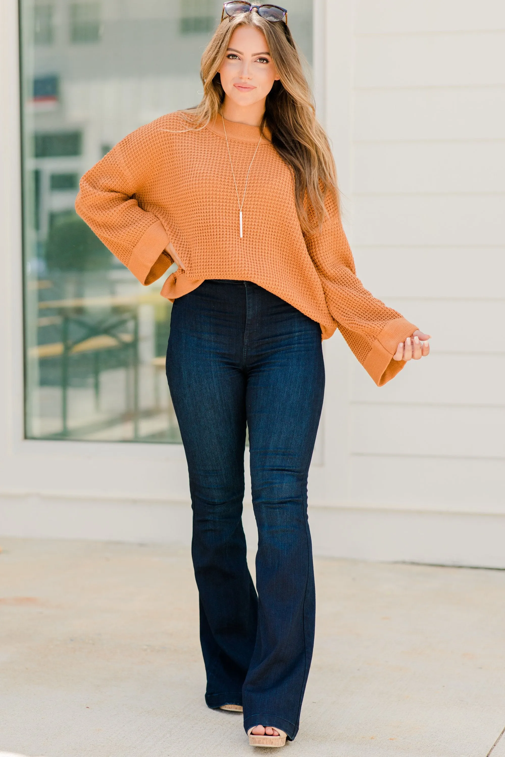 Easy Days Ahead Butterscotch Orange Waffle Sweater